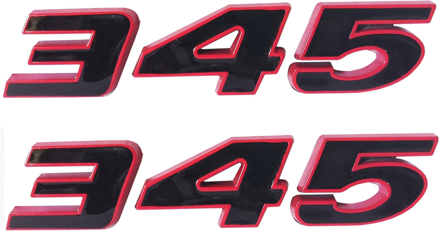 Black 345 Emblem Side Fender 345 Badge Compatible with 300C 2 Packs Red Outline Metal