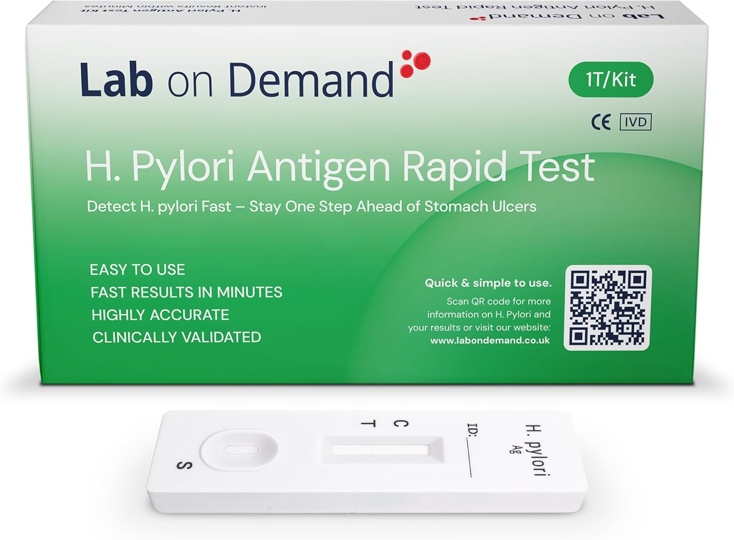 Lab on Demand H. Pylori Rapid Test 1T Pack - at-Home Helicobacter Pylori Test Kit, Instant Results in Minutes - Clinically Validated, CE-Certified, Safe & Preventive Care