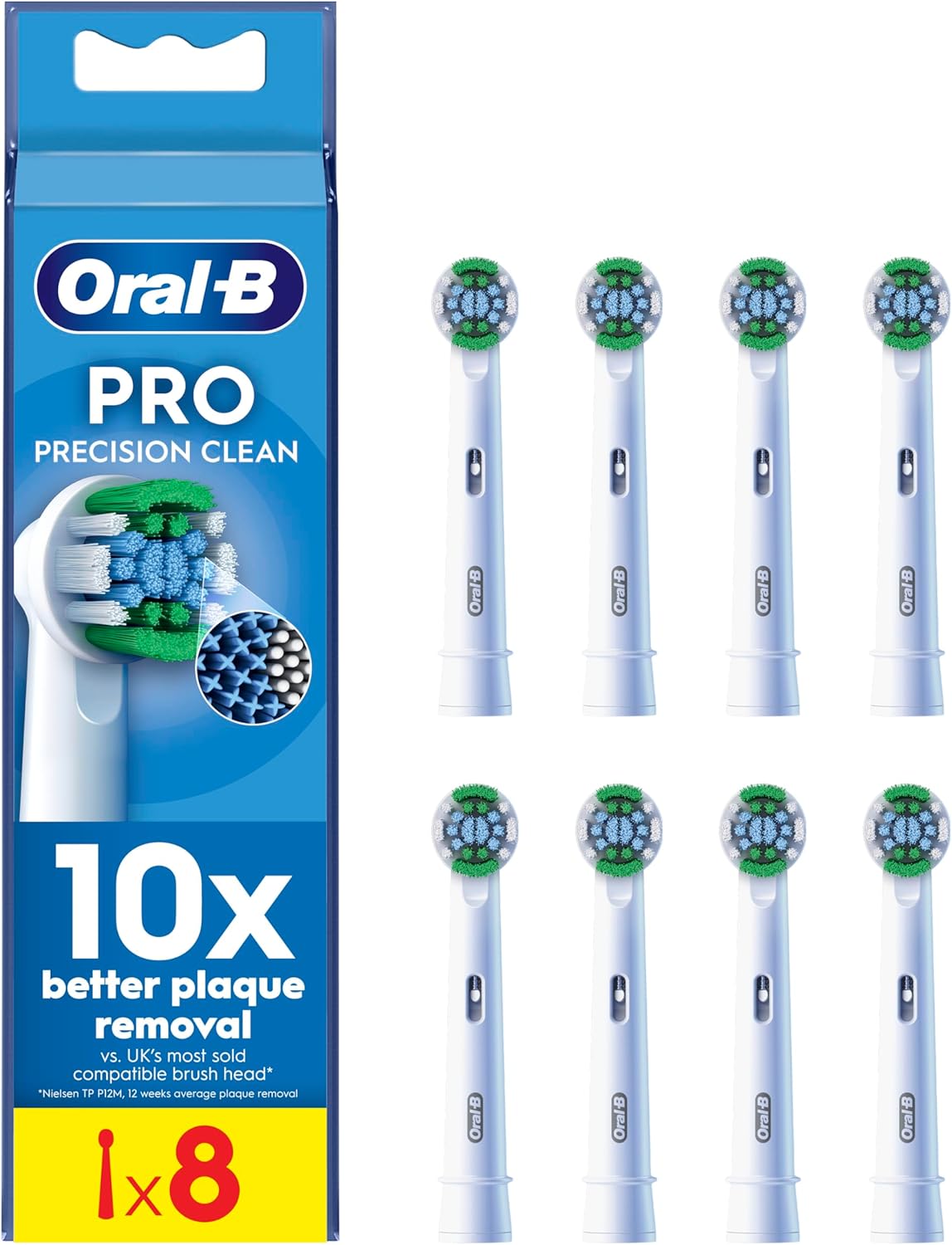 Oral-B Pro Precision Clean Electric Toothbrush Head, X-Shape And Angled Bristles for Deeper Plaque Removal, Pack of 8 Toothbrush Heads, White