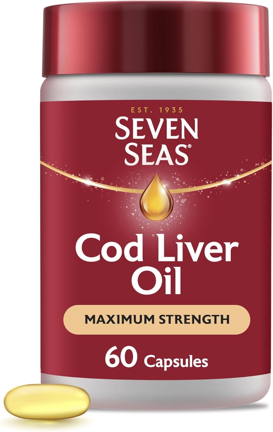 Seven Seas Cod Liver Oil Max Strength Omega-3 Fish Oil and Vitamin D, 60 Capsules, 2 Months Supply