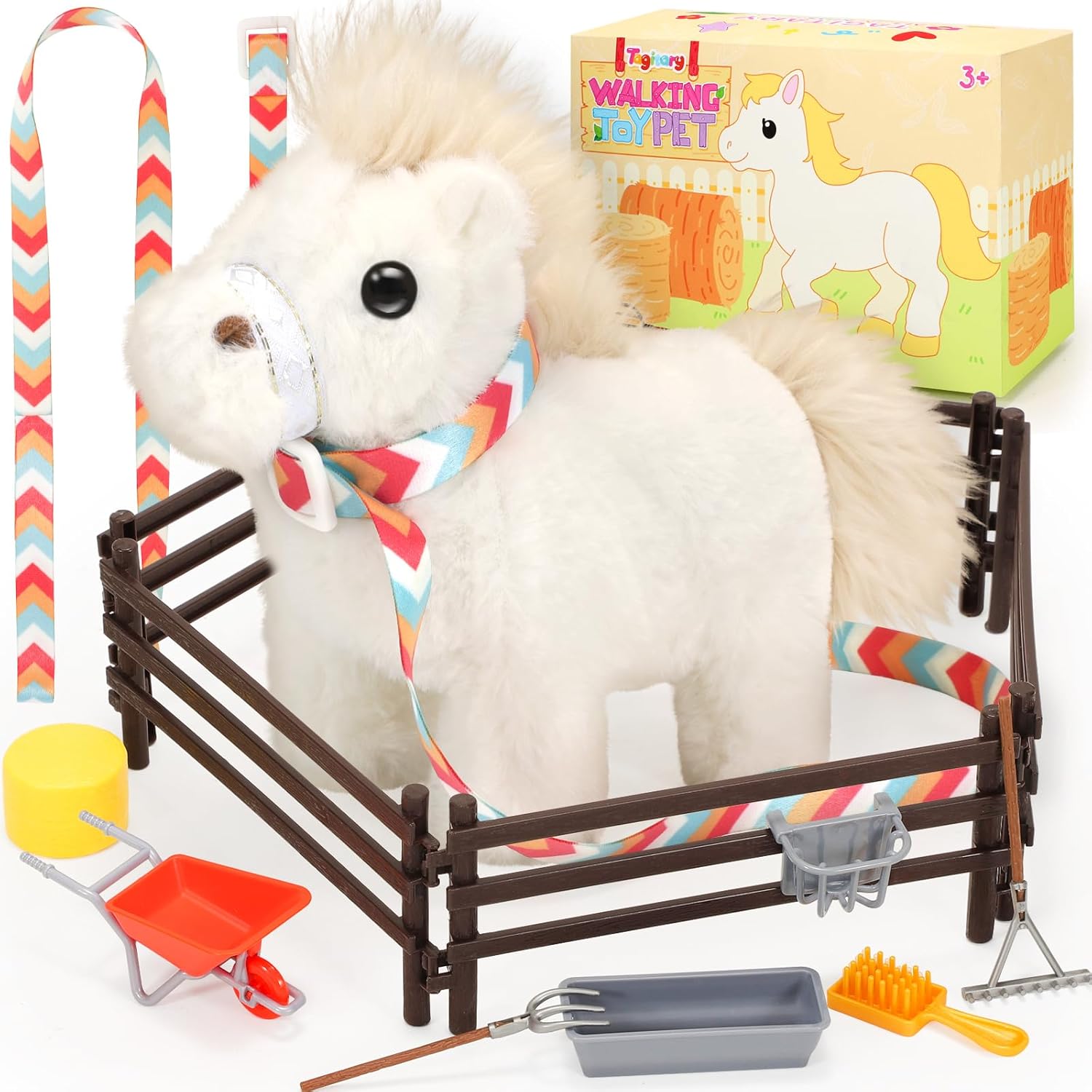 Tagitary Plush Toys Horse for Kids, Interactive Plush Toys with Leash,Can Make Sounds,Walk,and Wag Tail,Stuffed Horse Realistic Pet for Boys Girls