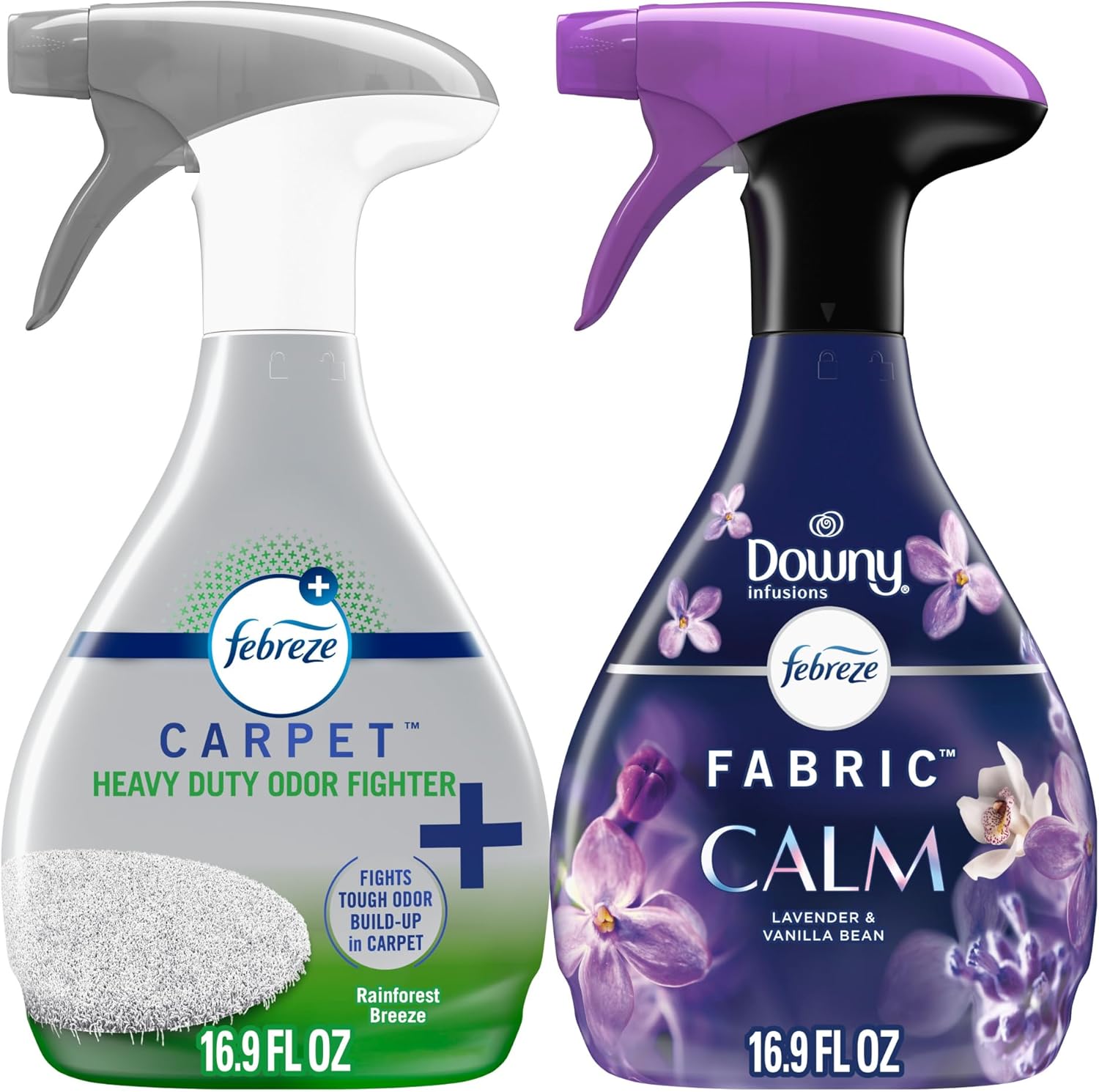 Febreze FABRIC Downy Calm & Febreze Heavy Duty Carpet Rainforest Breeze, 16.9oz, 2 pack
