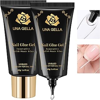 UNA GELLA Solid Nail Tips Glue Gel 2 * 40ml Lamp Curing Needed Soak Off Soft Gel Glue Super Strong Nail Gel for Fake Acrylic Press On Nails Extension