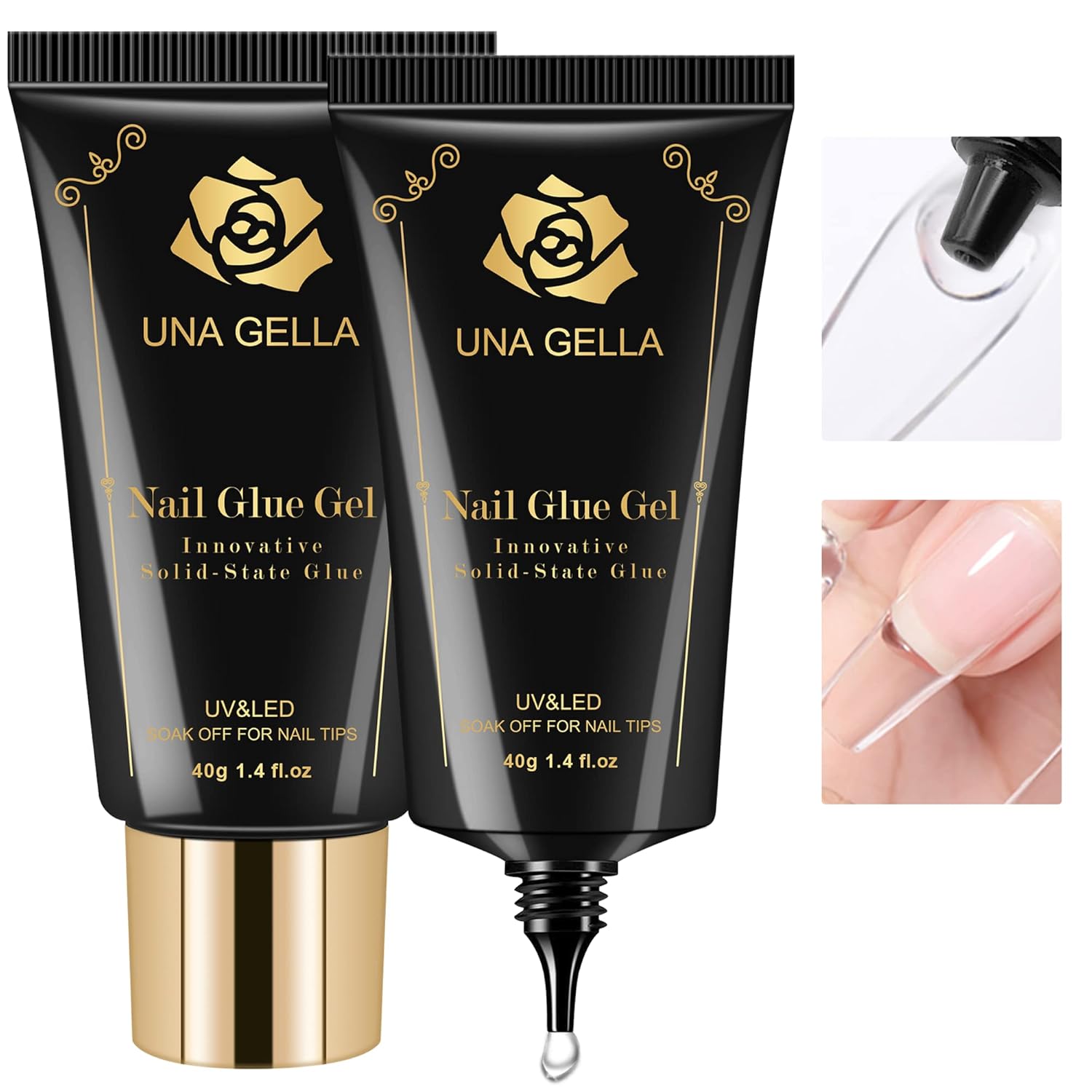 UNA GELLA Solid Nail Tips Glue Gel 2 * 40ml Lamp Curing Needed Soak Off Soft Gel Glue Super Strong Nail Gel for Fake Acrylic Press On Nails Extension