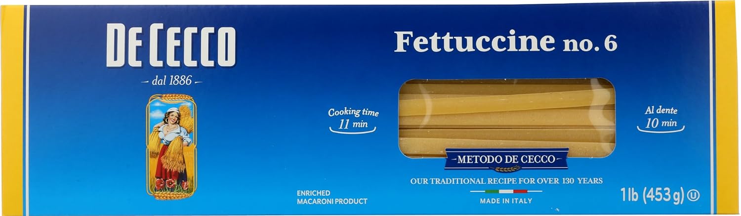 De Cecco Semolina Pasta, Fettuccine, 16 oz- Made in Italy, High in Protein & Iron, Bronze Die (VSA0006p)