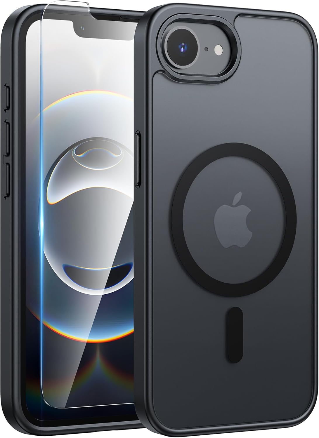 FNTCASE for iPhone 16e Phone Case: iPhone 16E 2025 Magnetic Matte Military Grade Drop Protection Phone Cover | Slim Anti-Slip Durable Shockproof Cases Black