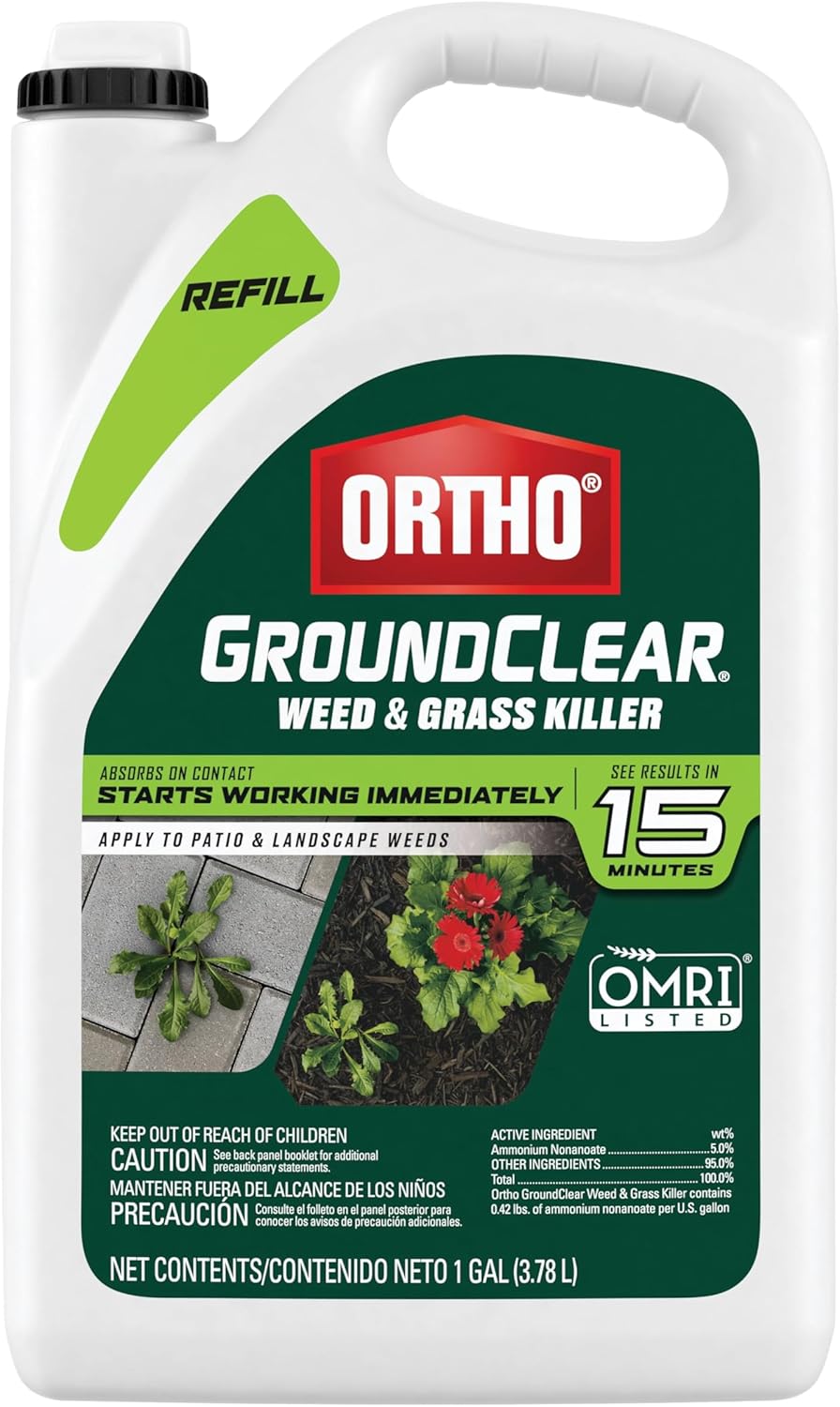 Ortho GroundClear Weed and Grass Killer Refill, Kills Dandelions, Chickweed, Crabgrass, Moss and More in Patios and Landscapes, OMRI Listed, 1 gal.