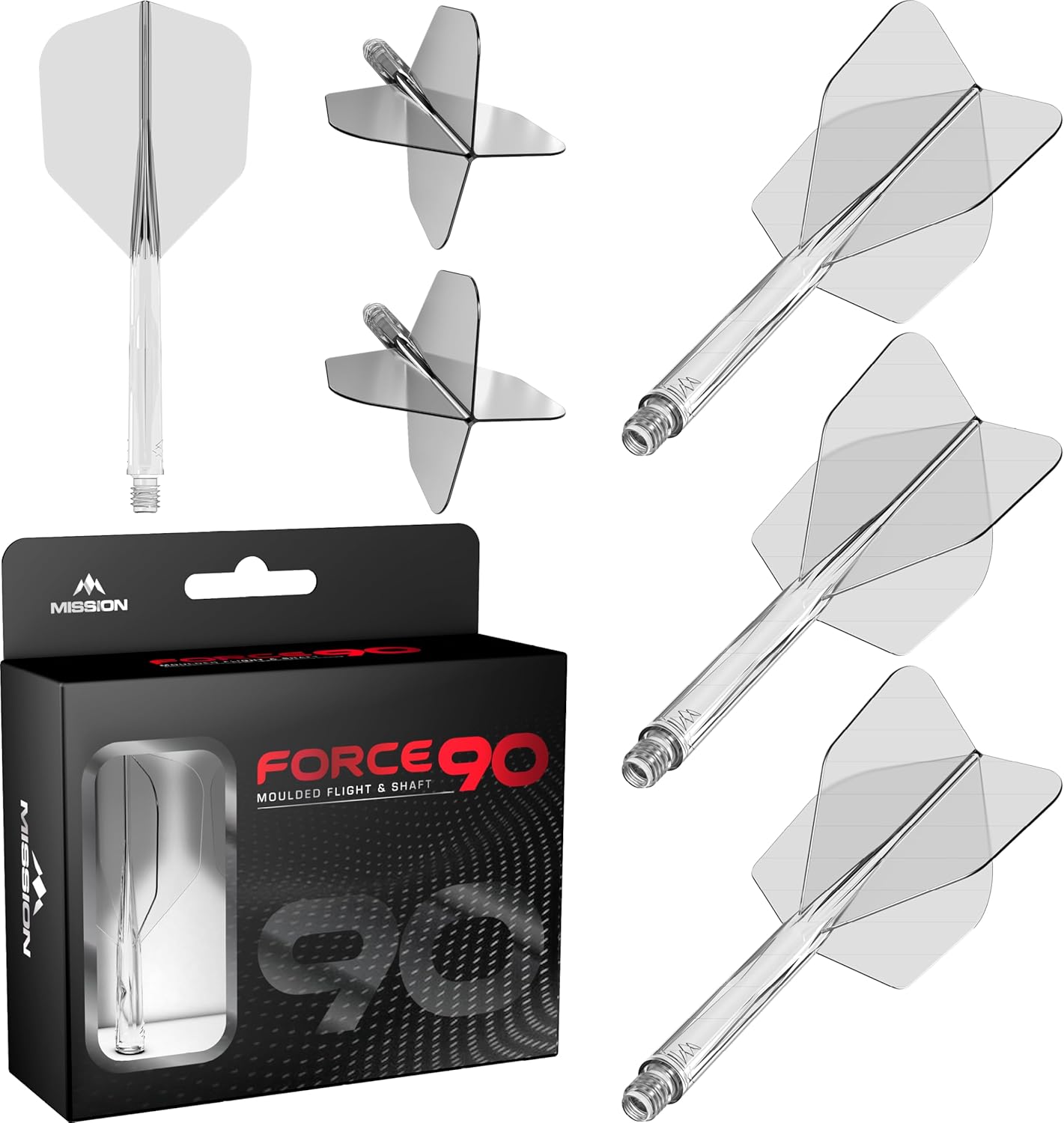 Mission Darts Force 90 | Integrated Precision Moulded Dart Flight And Shaft System, Pack of 3 Professional Highly Durable 2-In-1 Combined Dart Flights And Stems | Standard No.6