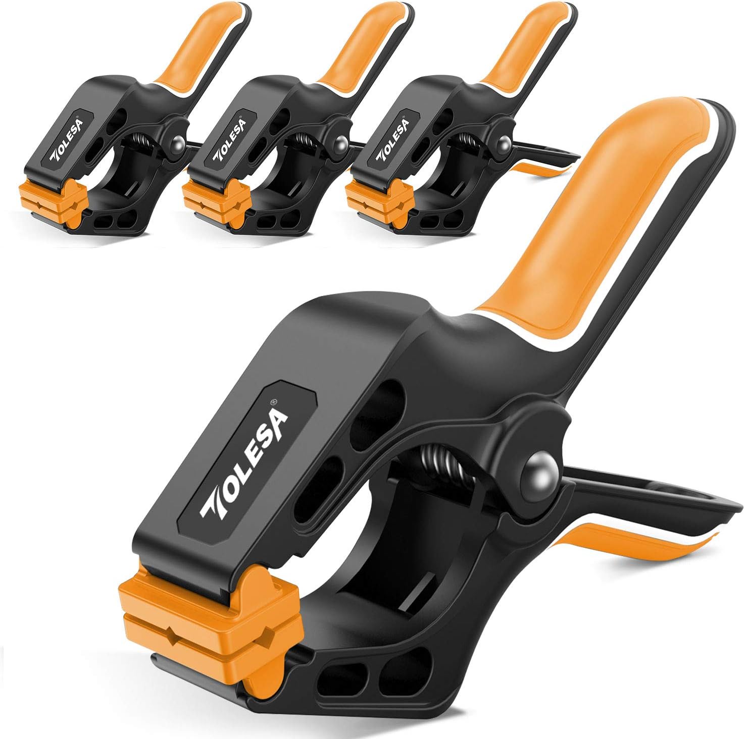 TOLESA 7 Inch Spring Clamps for Woodworking - 4 Large Wood Clamps with 30 lbs Powerful Clamping Force - Reinforced Plastic Nylon - 3 Inch Jaw Opening - Heavy Duty Spring for Gluing and Crafts