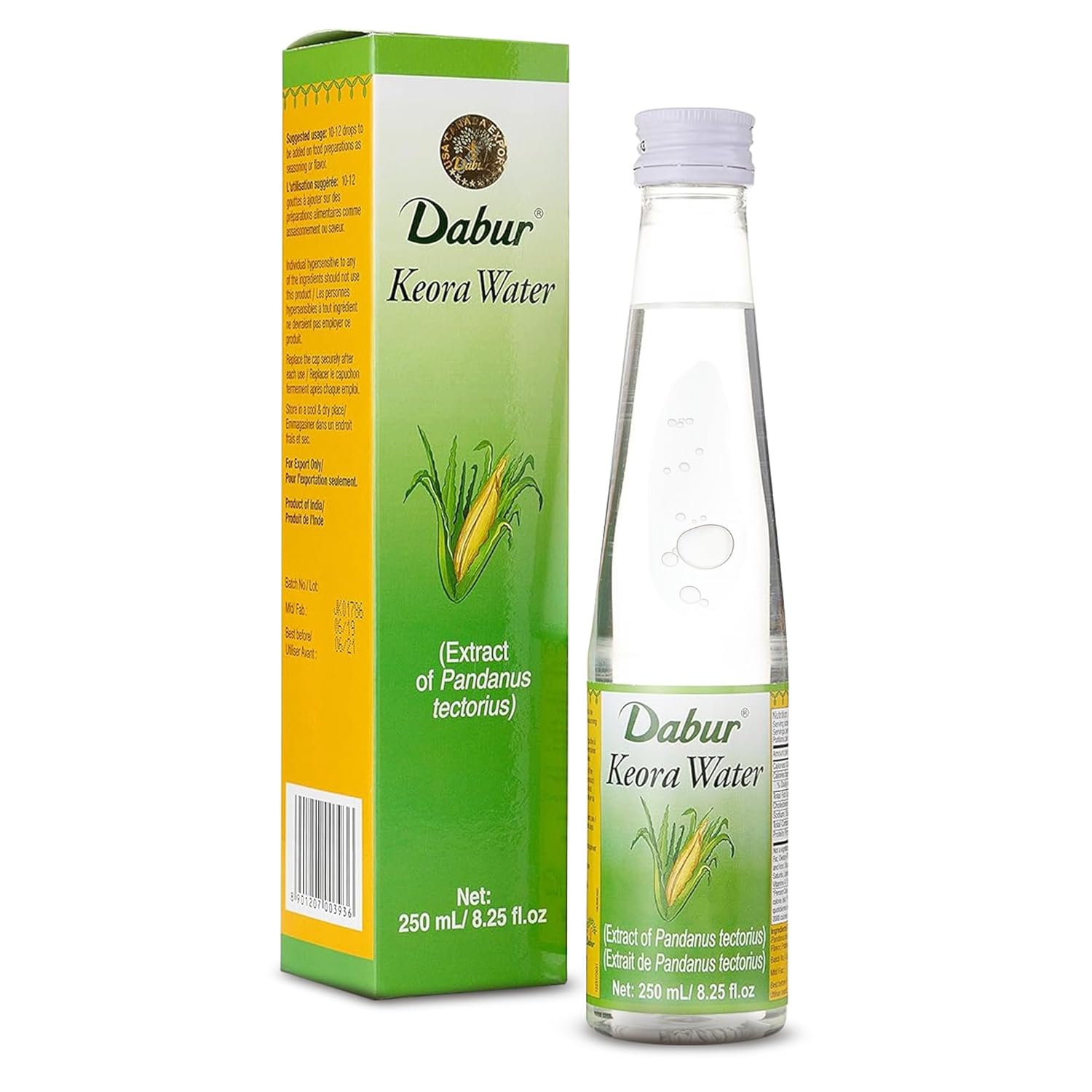 Dabur Keora (Kewra) Water - Unleashing the Captivating Essence of Nature's Floral Perfume to Enhance Your Culinary Creations - Aroma & Flavouring agent - for Drinks, Desserts, & More - 250ML Pack of 2
