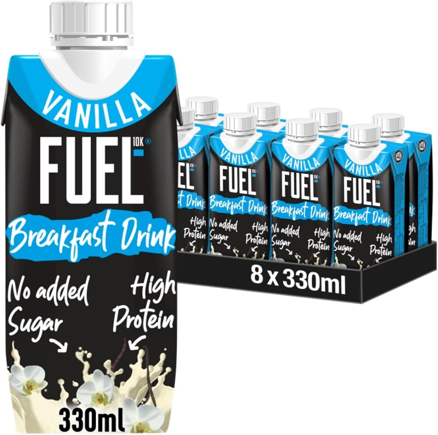 FUEL10K Vanilla High Protein Milk Breakfast Drink, 330 ml (Pack of 8)