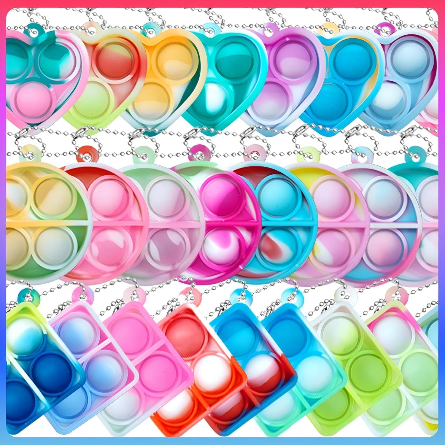 Pop Fidget Keychain 30 Pack Mini Fidget Toys Bulk Party Favors for Kids 4-8,8-12 Year Boys Girls Push Pops Bulk Toys Its Small Prizes for Kids Classroom Birthday Party Favors Bubble Poppers