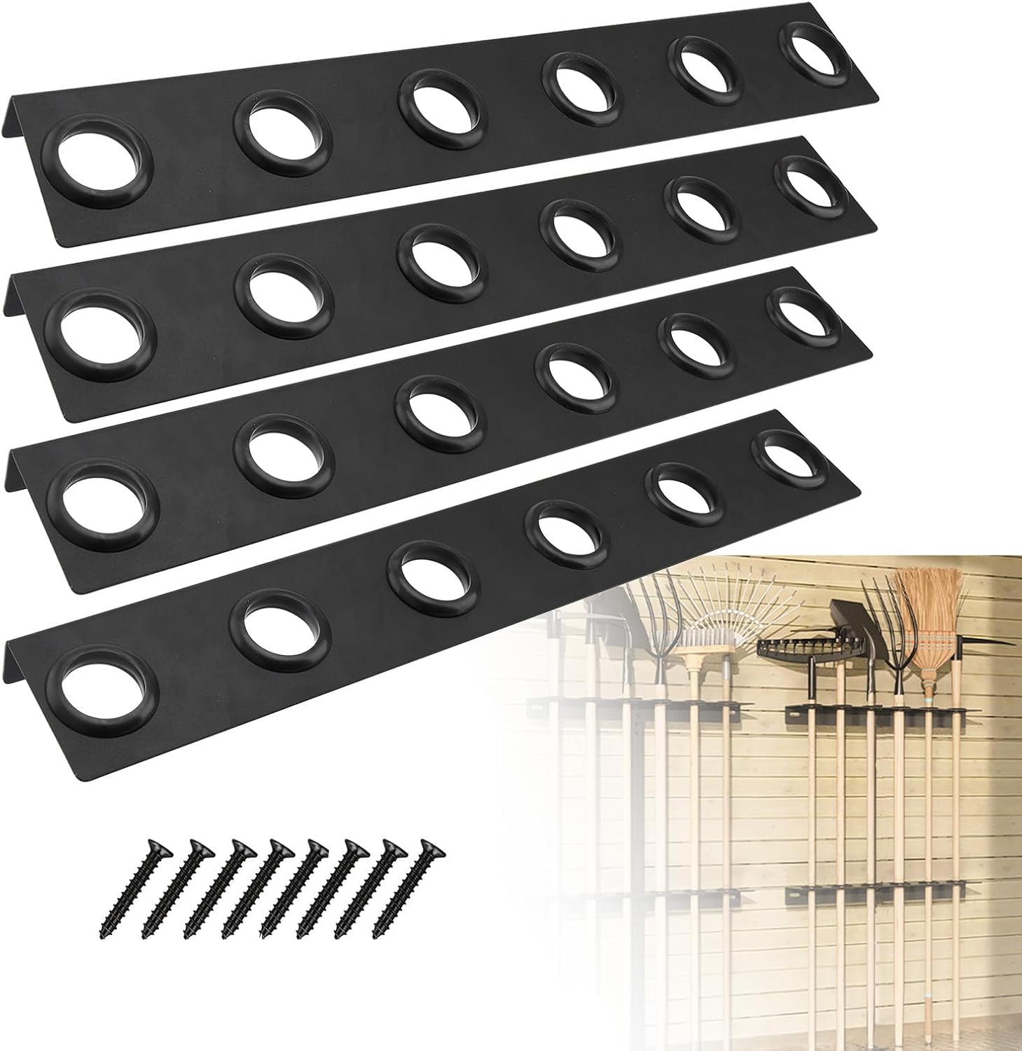 4PCS Trailer Rack,Landscape Truck Trailer Rack,Heavy Duty 6-Tools Hand Rack Landscaping Shovel Holder for Truck Trailers & Garage with Rubber Grommets and Mounting Hardware Accessories