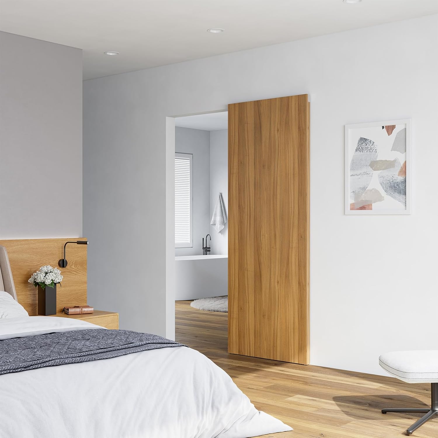 SMARTSTANDARD 30" Concealed Sliding Barn Door Hardware Kit with Soft Close Mechanisn, Wall Mount Concealed System, Aluminum (Door Not Included)