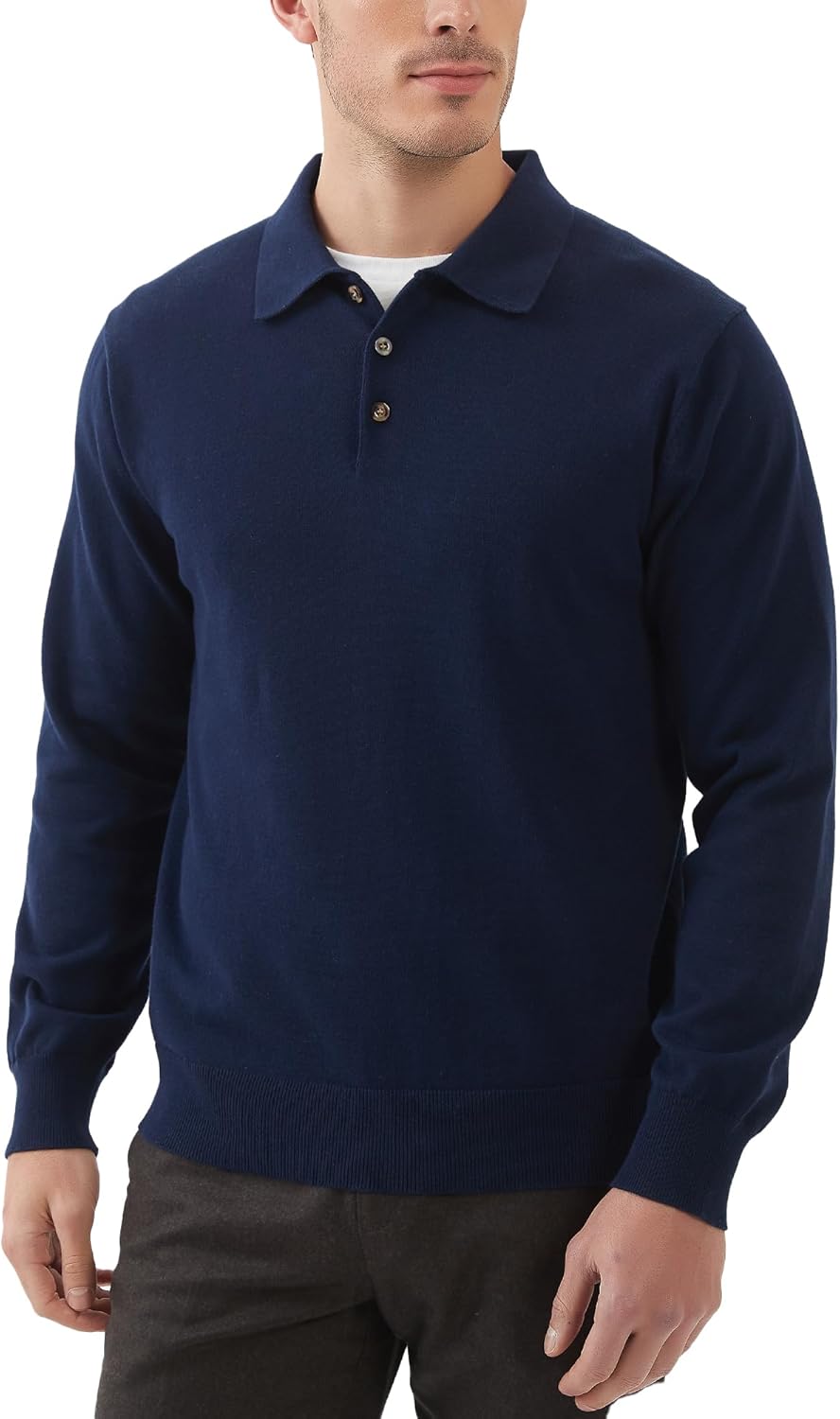 Kallspin Men's Cotton Knit Polo Sweater Classic Casual Long Sleeve Collared Pullover Sweater