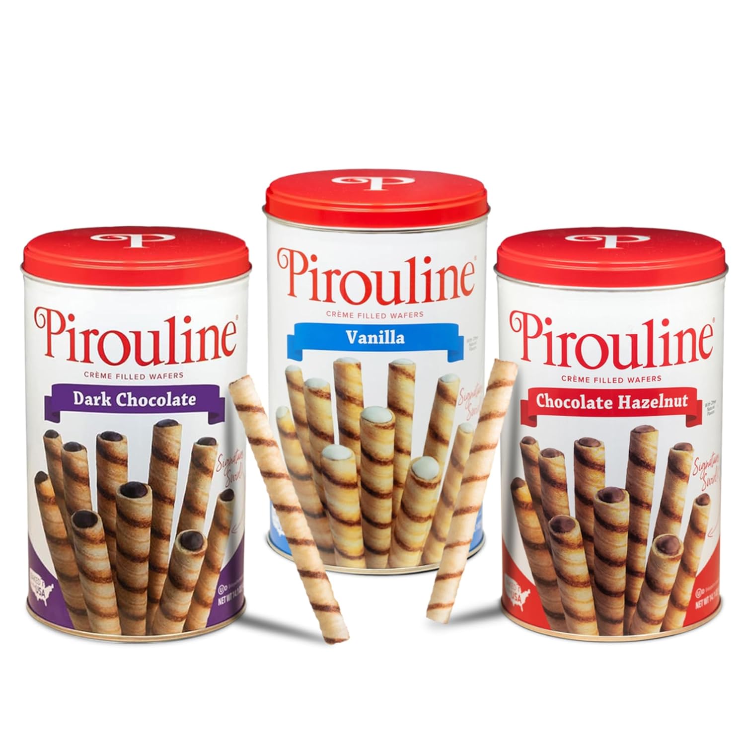 Pirouline Rolled Wafers - Best Flavor Mix, Chocolate Hazelnut, Dark Chocolate, and Vanilla Variety Pack - Rolled Wafer Sticks - 14 oz 3 Pack