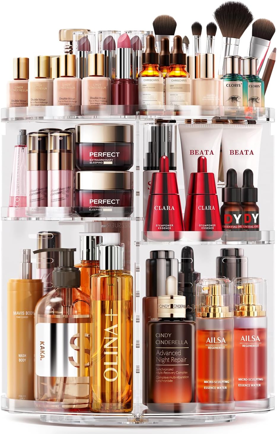 Auxmir Makeup Organiser, 9 Adjustable Layers Cosmetic Organiser with 360 Degree Rotating, Large Capacity Revolving Makeup Storage on Stand Spinning in Vanity Table, Bedroom, Bathroom