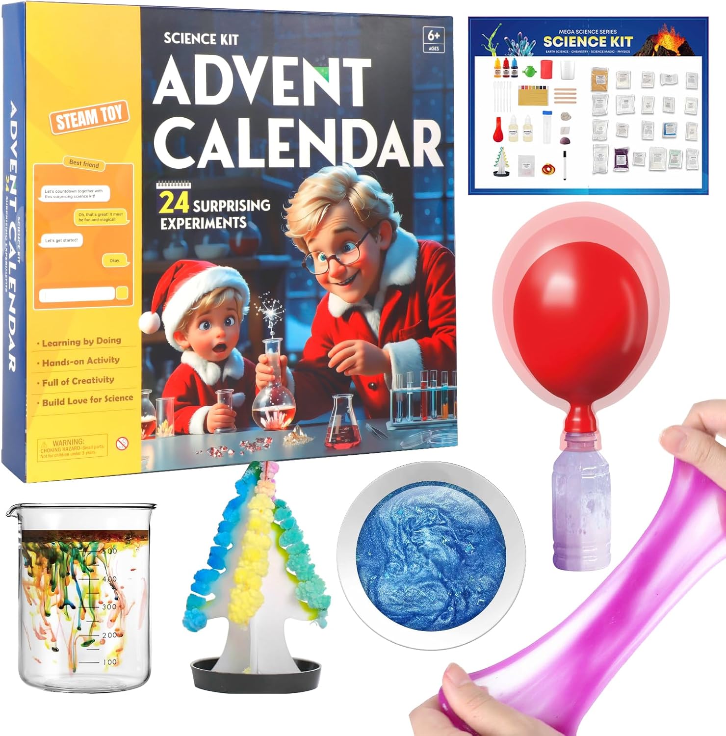 2024 Science Experiment Kit Advent Calendar, Christmas Advent Calendar 2024, 24 STEM Experiments in Chemistry and Physics Science Kit Advent Calendar for Kids, Gift Idea for Christmas and New Year