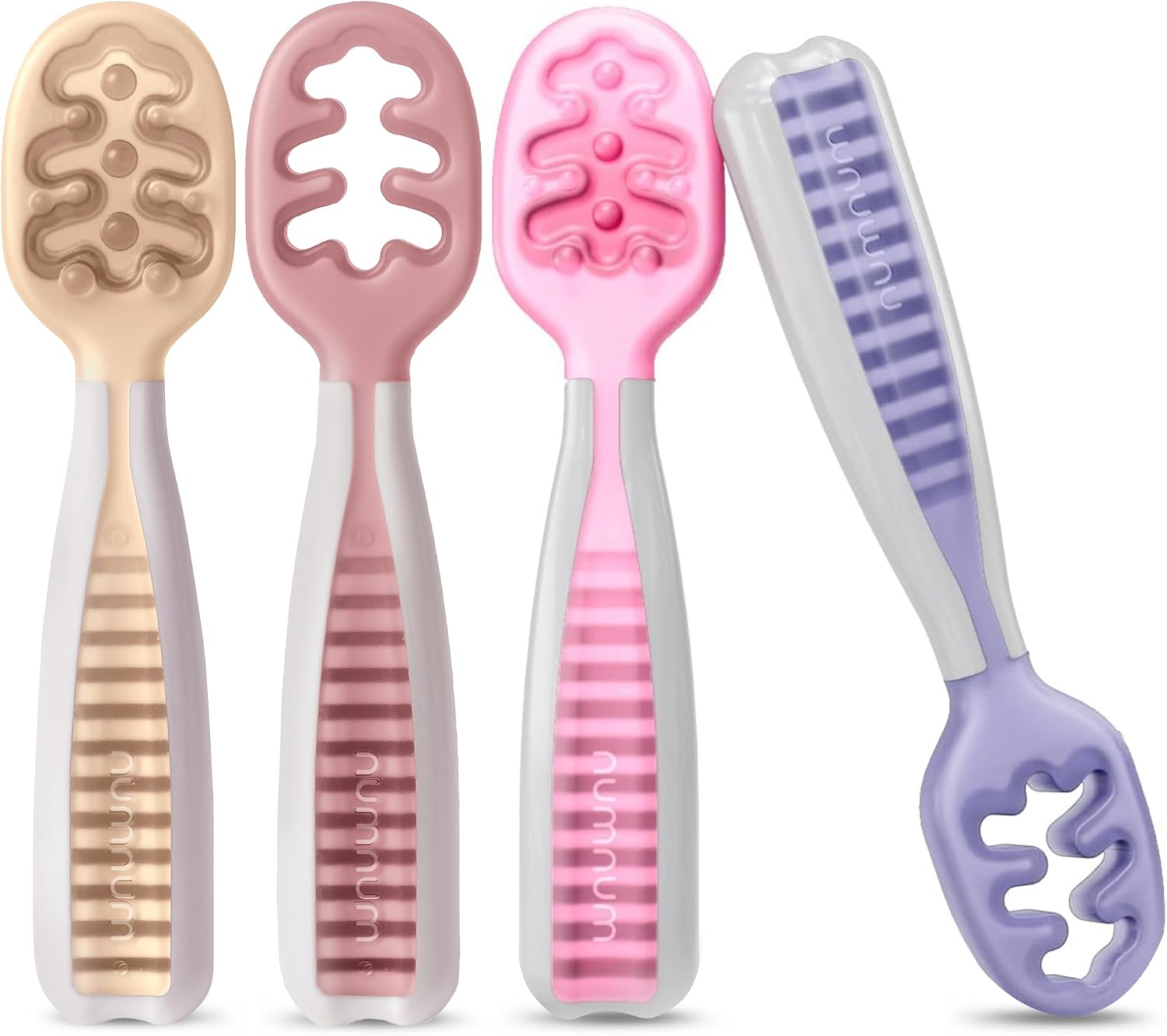 NumNum Baby Spoons Set, Baby Essentials Pre-Spoon, Self-Feeding Spoons for BLW, Silicone Toddler Utensils, BPA-Free, 4 Pack