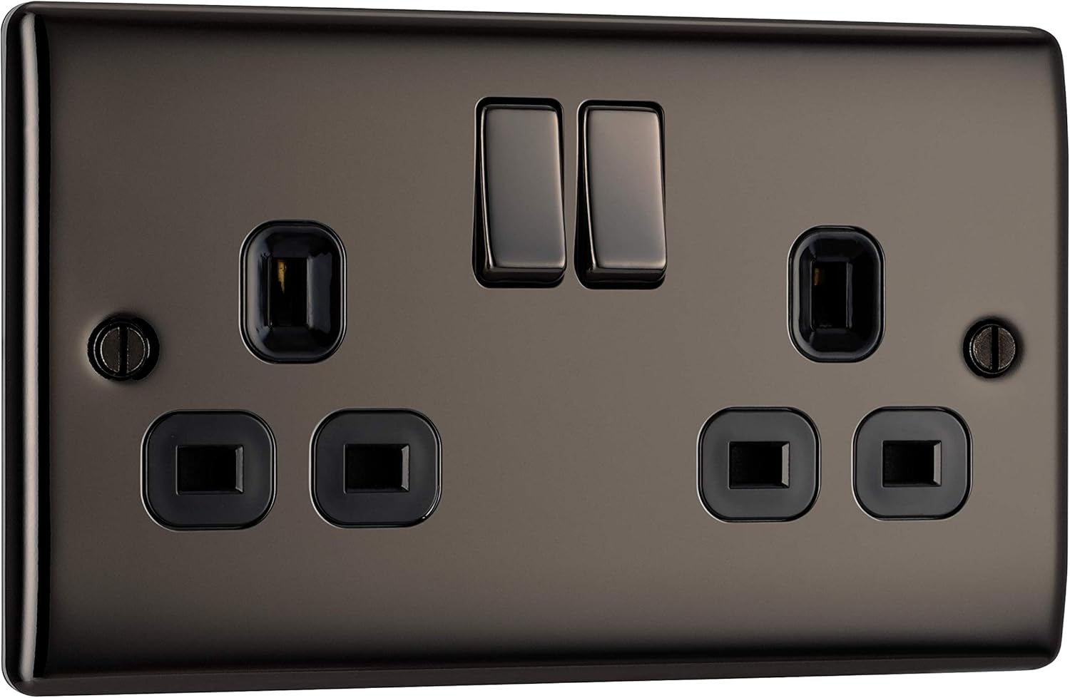 BG Electrical Double Switched Power Plug Wall Socket, Nexus Metal, Black Nickel, 13A, NBN22B