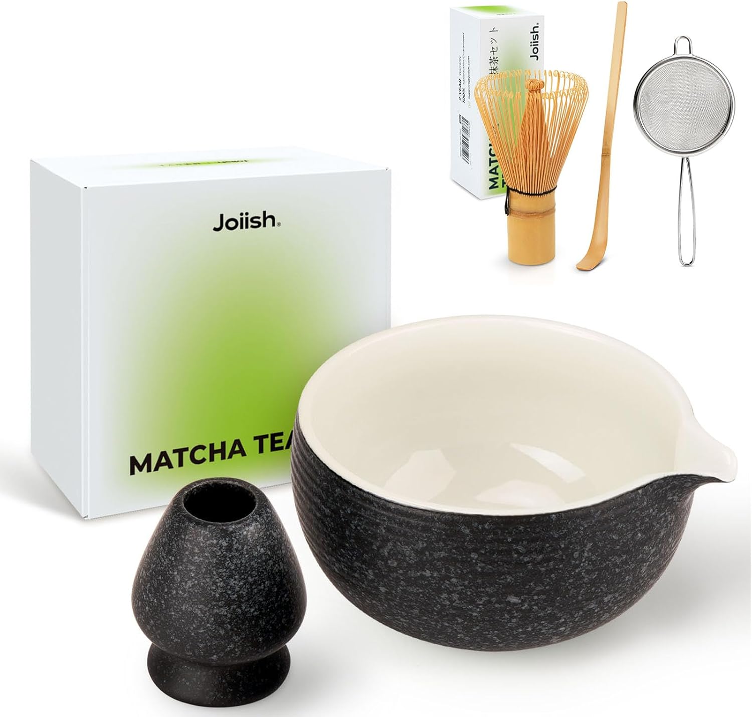 Matcha Bowl & Bamboo Whisk, Holder and Sifter Set, Basic Matcha Tea Kit 5 PCS