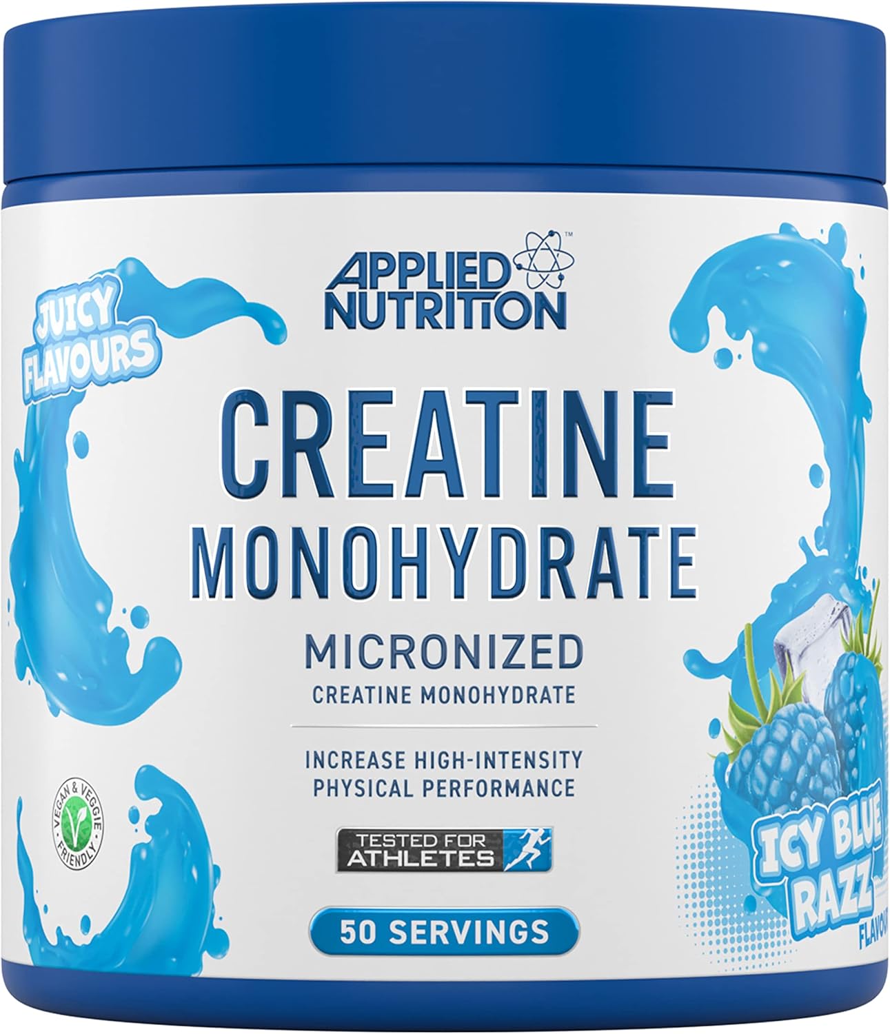 Applied Nutrition Creatine Monohydrate Powder 250g – 100% Micronized Creatine – 5g per Serving – Unflavoured – Supports High-Intensity Performance – ICY Blue Razz – 50 Servings