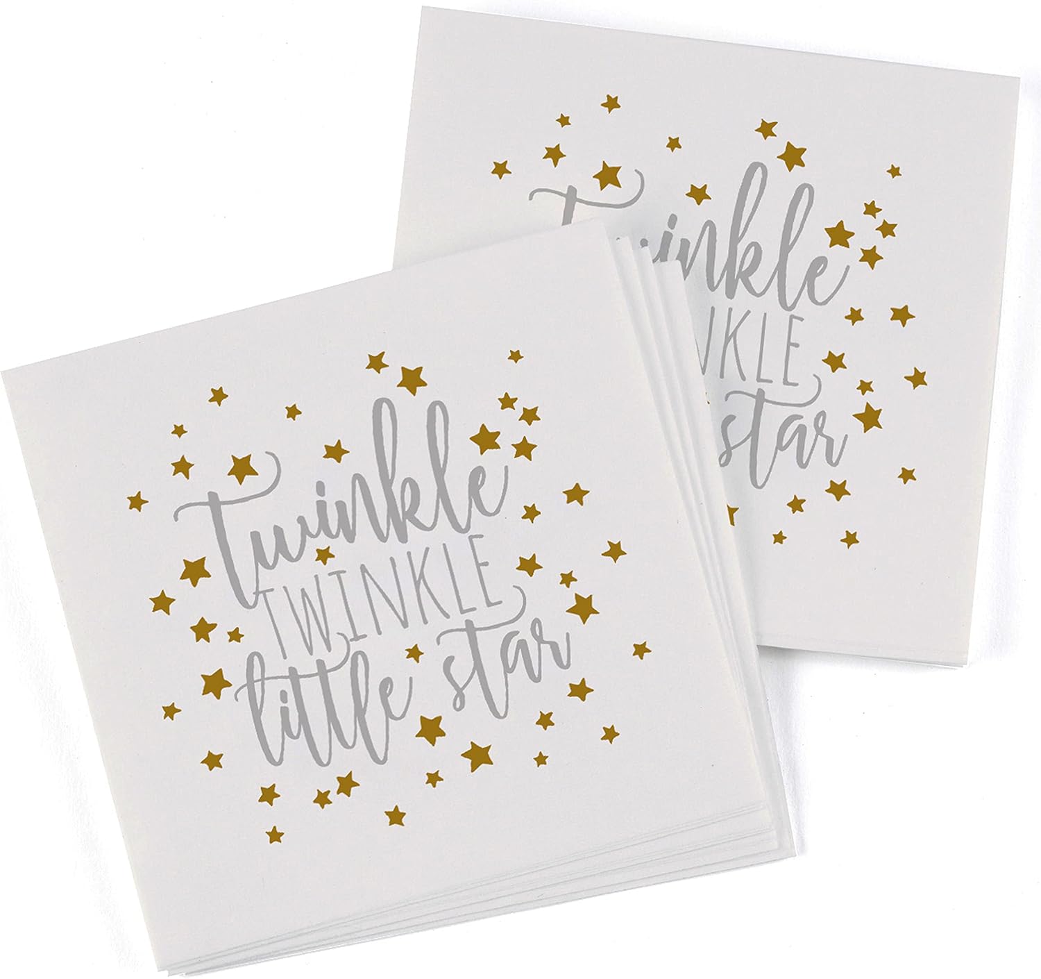 Pack of 50 Baby Shower Printed Paper Cake Napkins, Twinkle Twinkle, 4.75-Inch (Folded)
