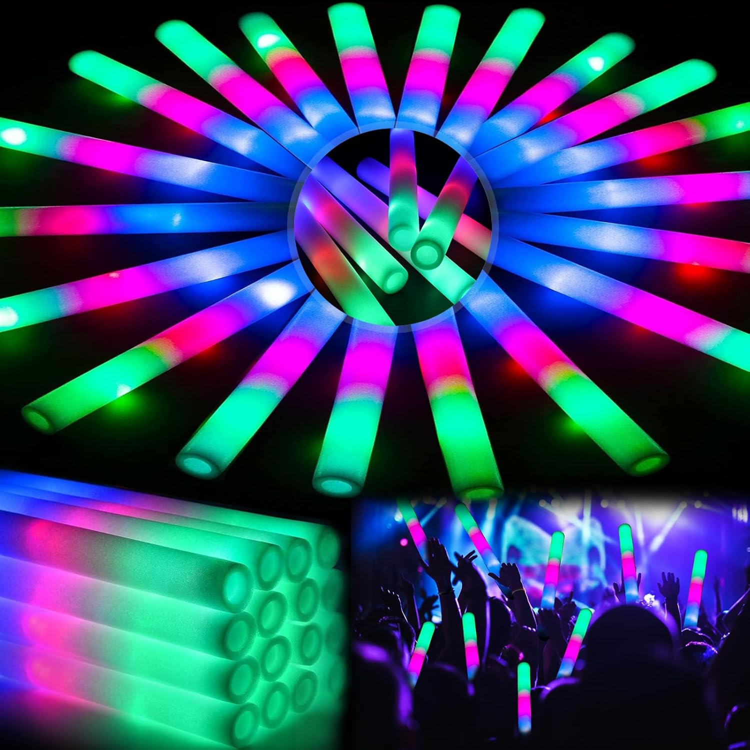 44 PCS Foam Glow Sticks with 3 Modes Colorful Flashing, Foam Light Up Sticks, LED Light Sticks, Glow Sticks Party Pack for New Year, Wedding, Raves, Concert, Christmas