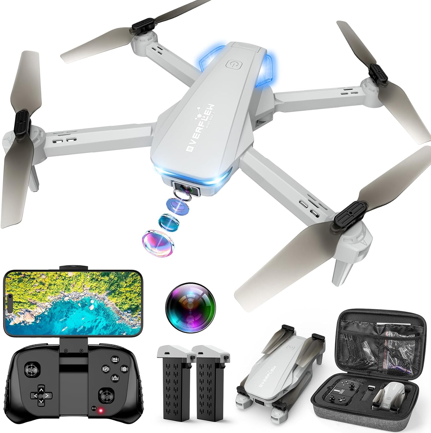Drone with 1080P Camera for Beginners and Adults, Foldable Remote Control Quadcopter with Voice Control, Gestures Selfie, Altitude Hold, One Key Start, 3D Flips, 2 Batteries, Not water-proof, Toy for Beginners