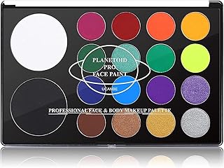 UCANBE Face & Body Paint, Water Activated SFX Makeup Palette - Extra Large White & Black Pan, Professional 18 Color Safe Non Toxic Art Painting Kit for Halloween, Cosplay, Parties, Theater & Stage