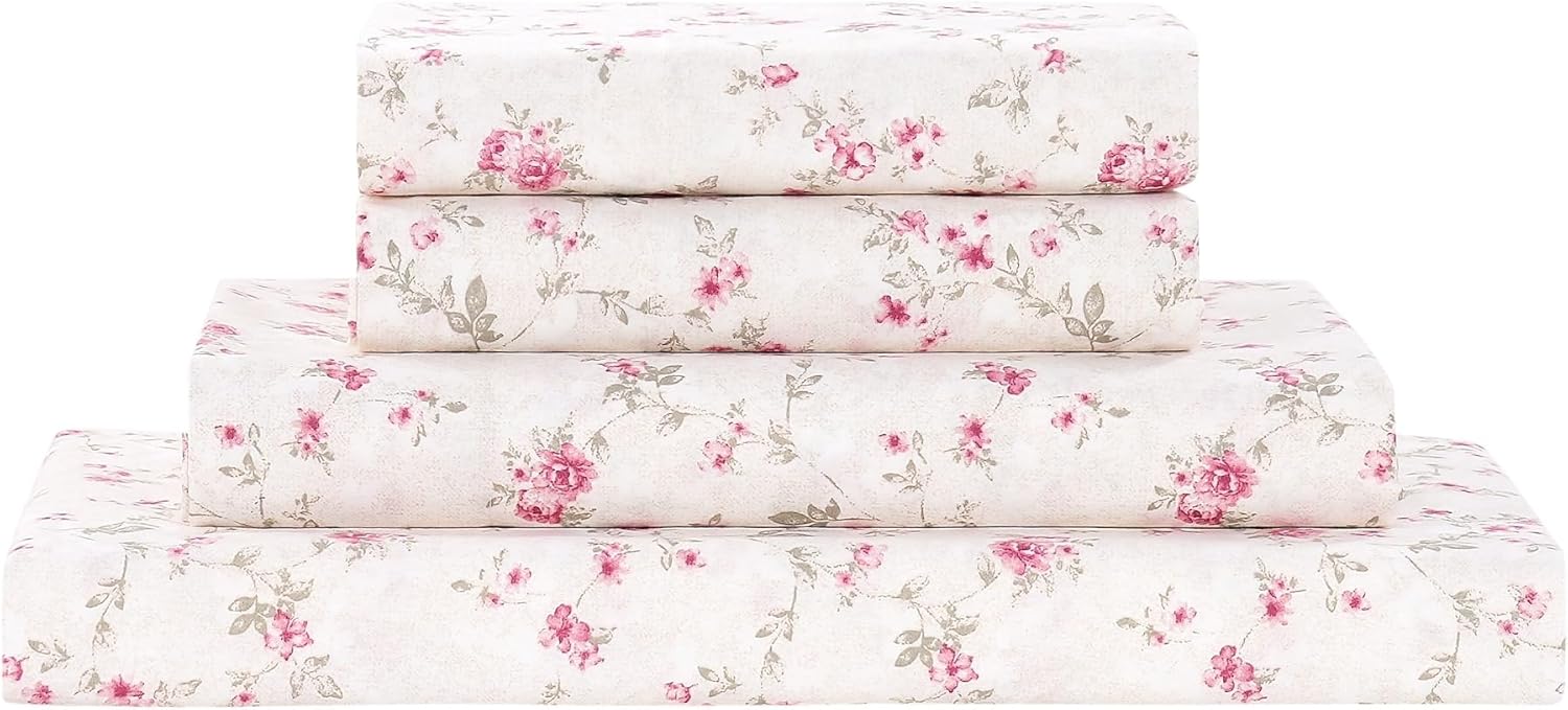 Modern Threads Printed 4-Piece Extra Soft Bedding Sheets & Pillowcase Set, Deep Pocket up to 16 inch Mattress Kashmir Rose King