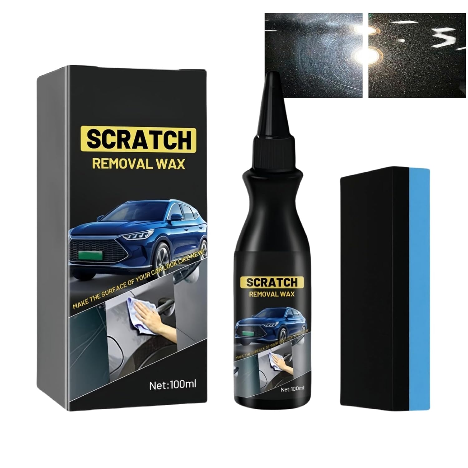 Car Scratch Remover,Quik Scratch Eraser Kit,Car Paint Scratch Remover Kit for Cars,Car Paint Restorer,Remove Deep Scratch,Car Cleaning Kit,Car Scratch Repair Wax,Black Car Polish for Scratches