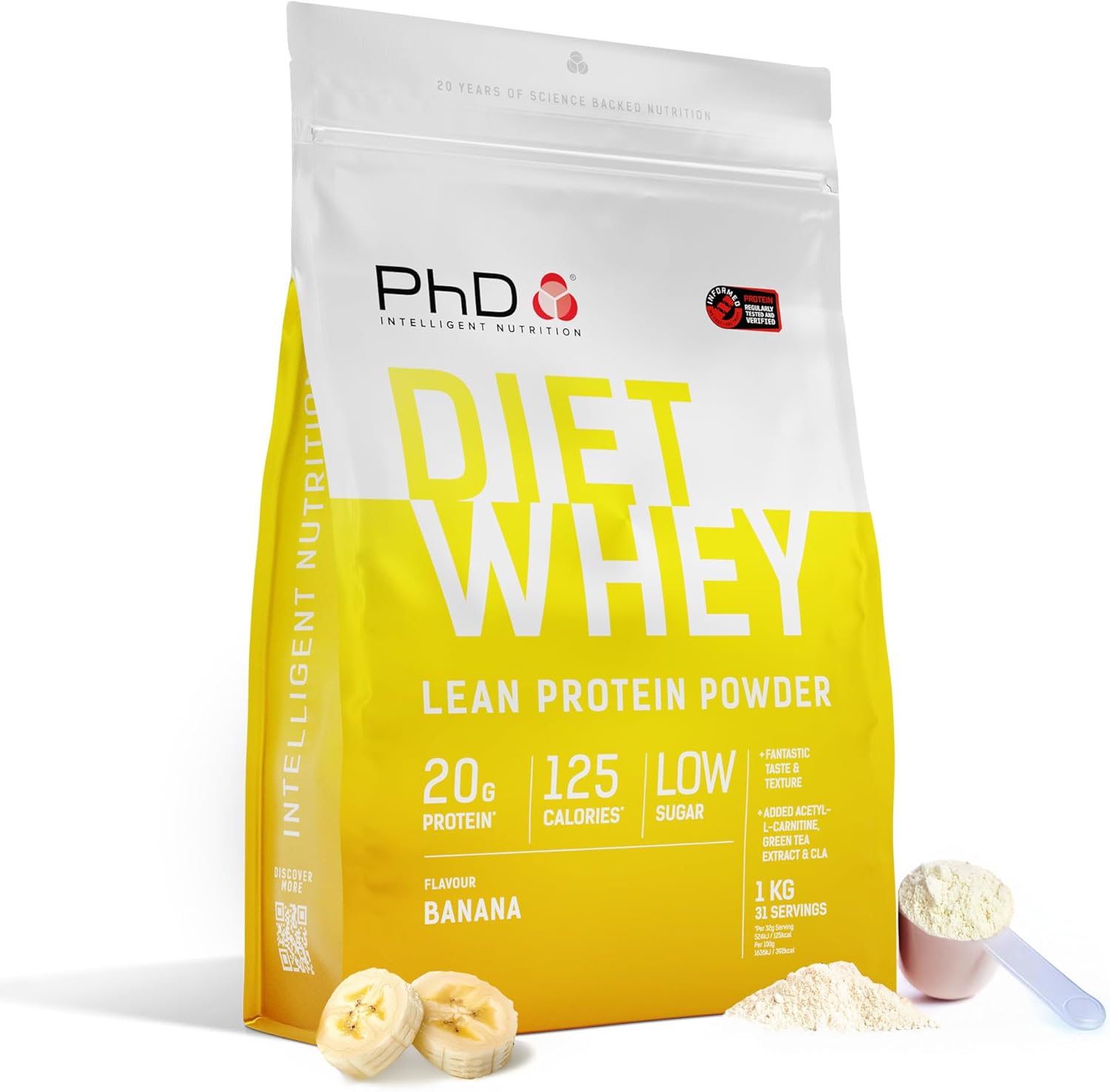 PhD Nutrition Diet Whey Lean Protein Powder | Banana Whey Protein Powder | 1kg Bag [ Packaging May Vary ]