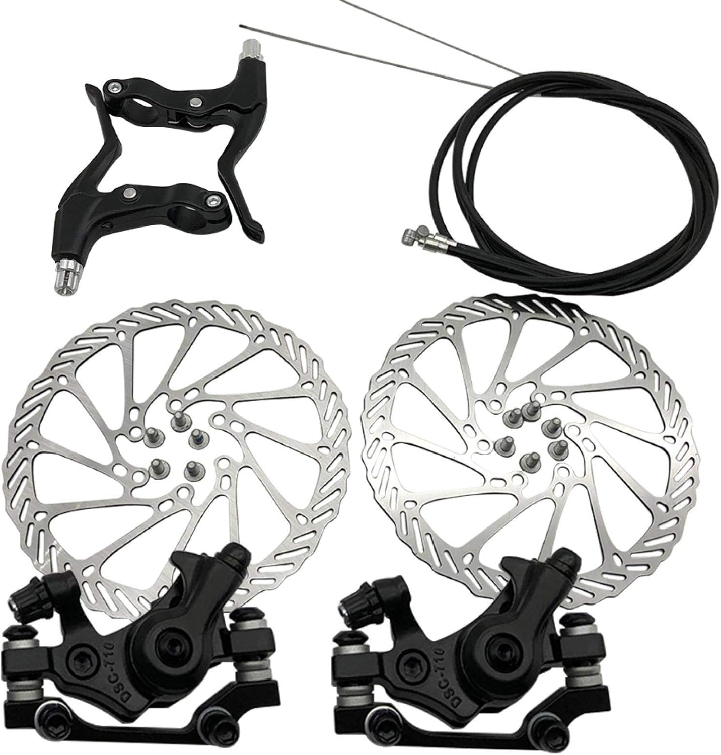 QOTSTEOS Bicycle Mechanical Disc Brake Set, 2pcs Bike Disc Brake Front Rear Disc, Universal Clamps Bicycle Parts Calipers Disk Brake Kit for Mountain Road Bike, Riding Bicycle(Black)(Black)