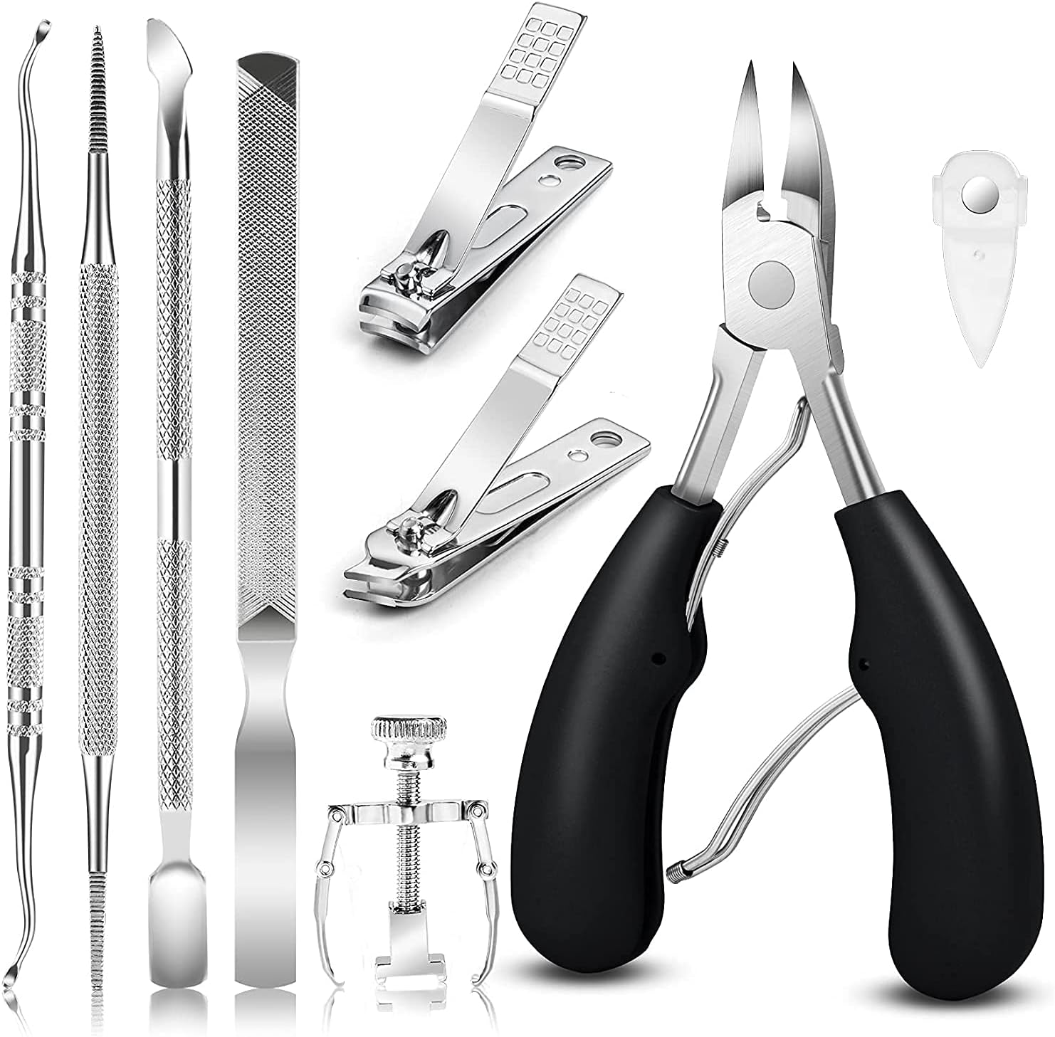 ARTCUT 9PCS Professional Nail Clippers Set, Stainless Steel Manicure Kit with Ingrown Toenail Tool, Pedicure Tool Set, Small Nail Clippers, Travel Nail Kit, Nail Care Kit for Men and Women (Black)