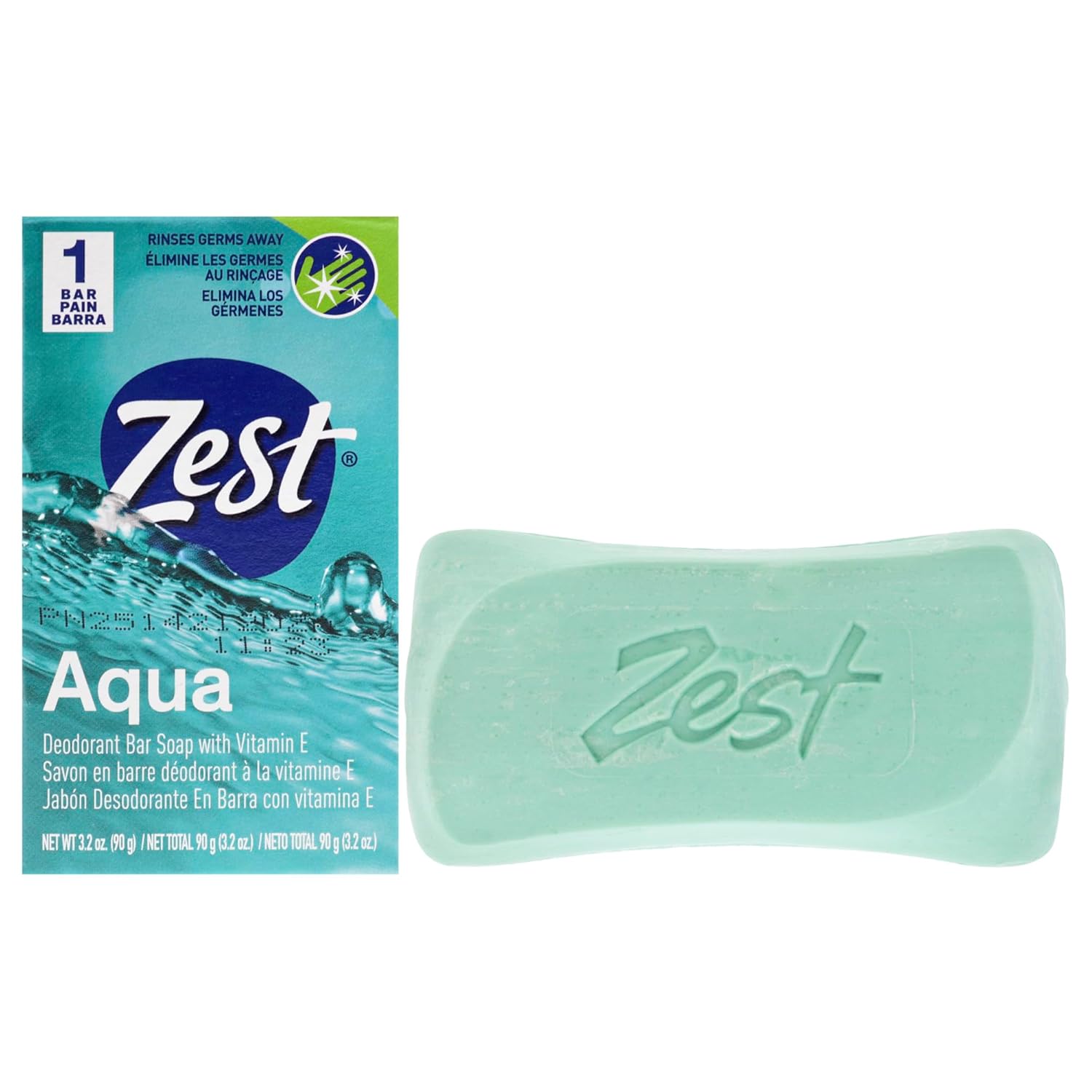 Zest Deodorant Bar Soap - Aqua - Moisturizing Body Soap Bar for Men and Women - Gentle Paraben Free, Phthalate-Free Formula - With Vitamin E - 7.5 oz
