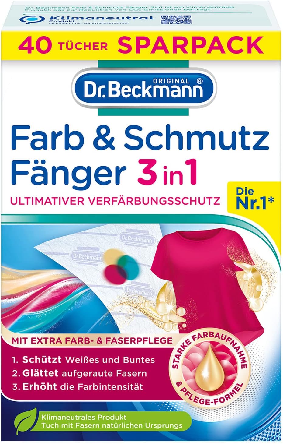 GROKIE Dr. Beckmann 3-in-1 Paint and Dirt Flapper, Colour Catcher Cloths for Ultimate Discolouring Protection, with Extra Colour and Fibre Care, 40 Cloths