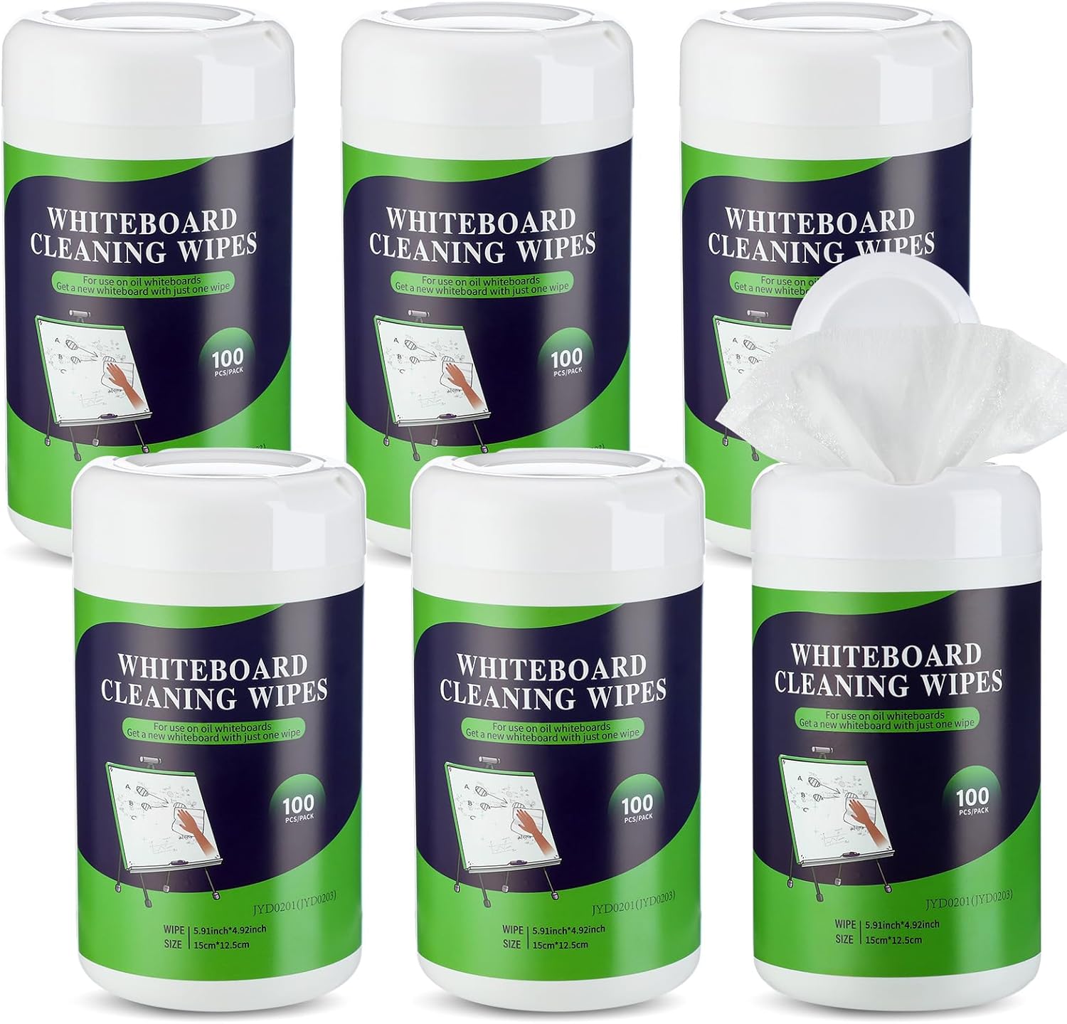Threlaco 6 Pack Dry Erase Wipes 600 pcs Whiteboard Cleaning Wipes Wet Whiteboard Cleaner Classroom Teacher Supplies, 100 pcs Per Canister