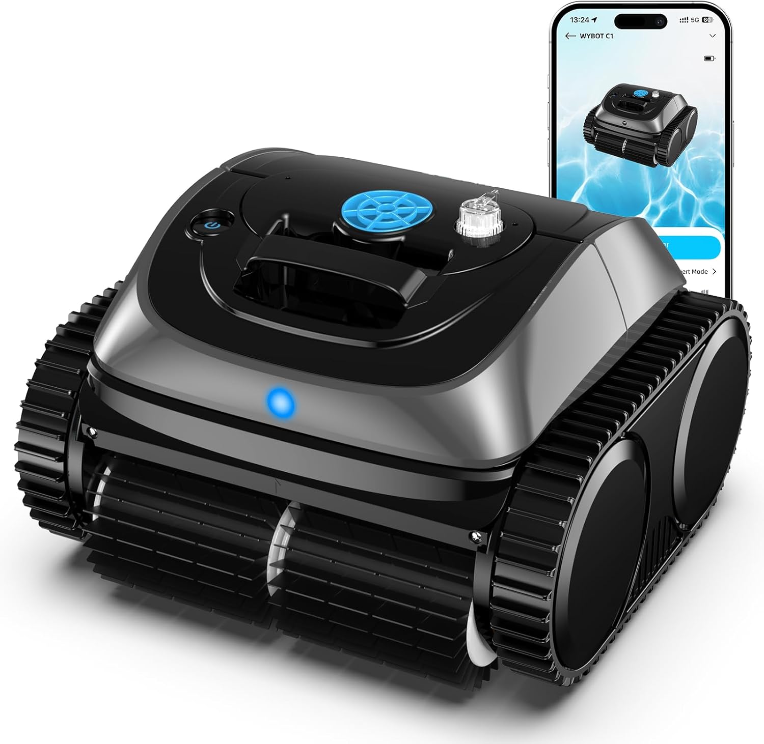 WYBOT C1 Robotic Pool Vacuum for Inground Pools, 150min Runtime Cordless Pool Cleaner up to 1,614Sq.ft, Wall & Waterline Cleaning, 4-in-1 Smart Navigation, App Support
