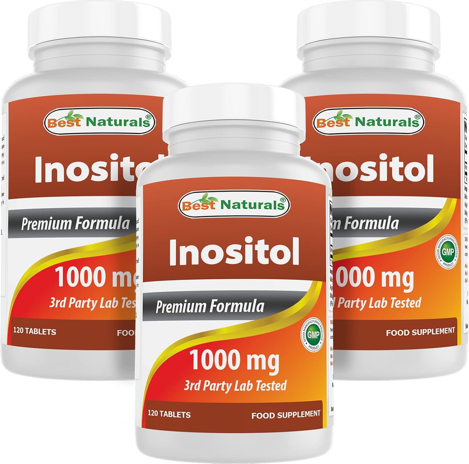 Best Naturals Inositol 1000 mg 120 Tablets - Manufactured in a USA Based GMP Certified and FDA Inspected Facility and Third Party Tested for Purity. Guaranteed!! (120 Count (Pack of 3))