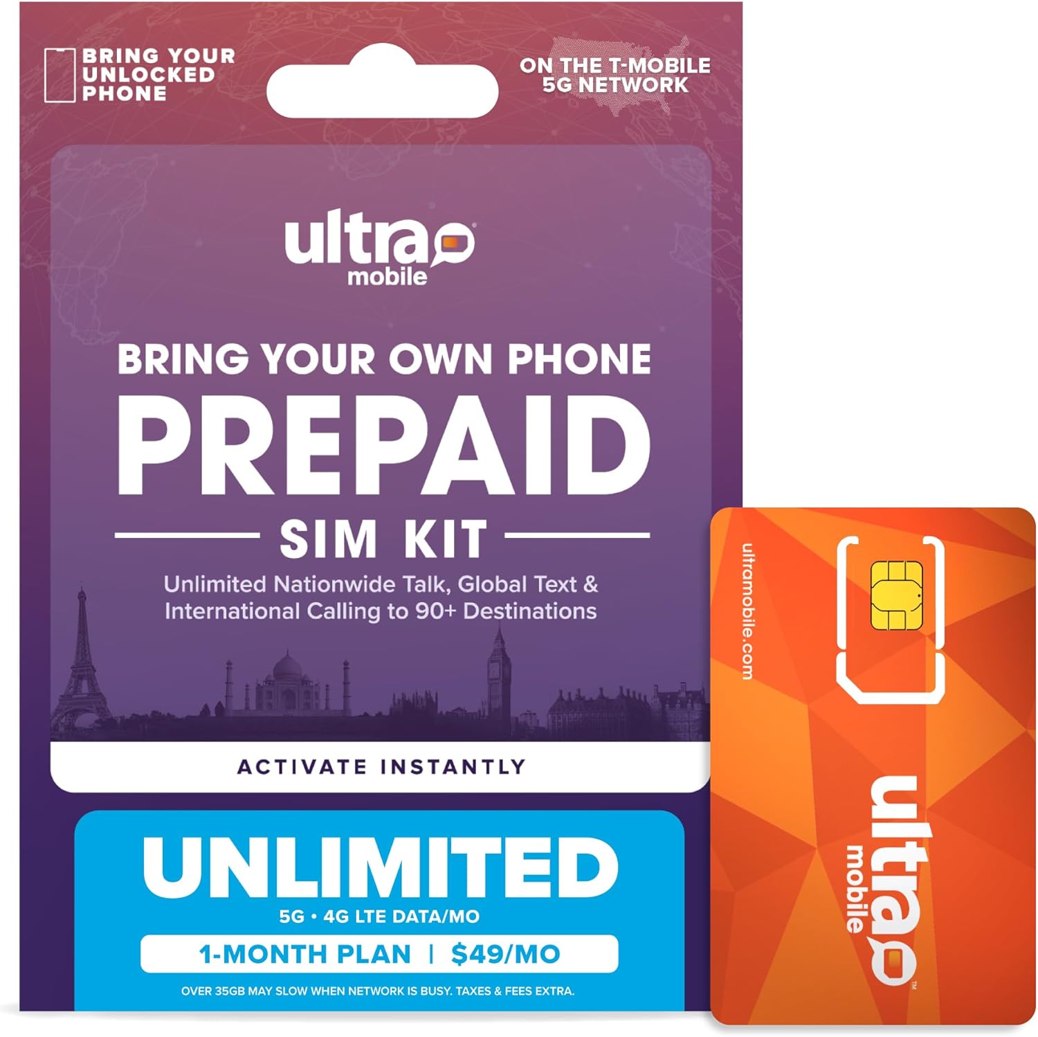 $49/mo. Ultra Mobile Prepaid Phone Plan with Unlimited Talk, Text, & Data for 1 Month (3-in-1 SIM Card Kit)