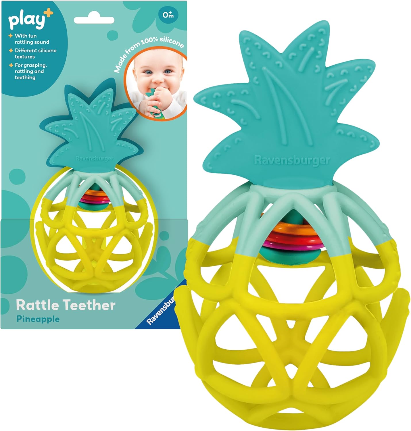 Ravensburger Play+ Pineapple Baby Teething Toy with Easy-to-Grasp Body - Sensory Development Toys for New Born - 0 Months