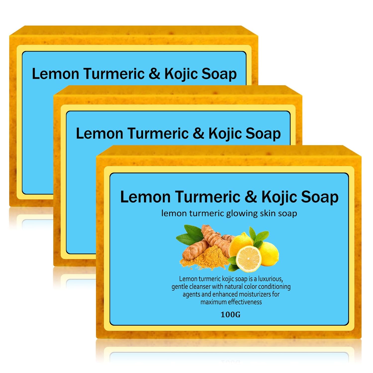 Lemon Turmeric Kojic Soap, Turmeric and Kojic Soap Bar, Jabon De Curcuma, Honey Glow Skin Soap for Face and Body, Deep Cleansing Moisturizing