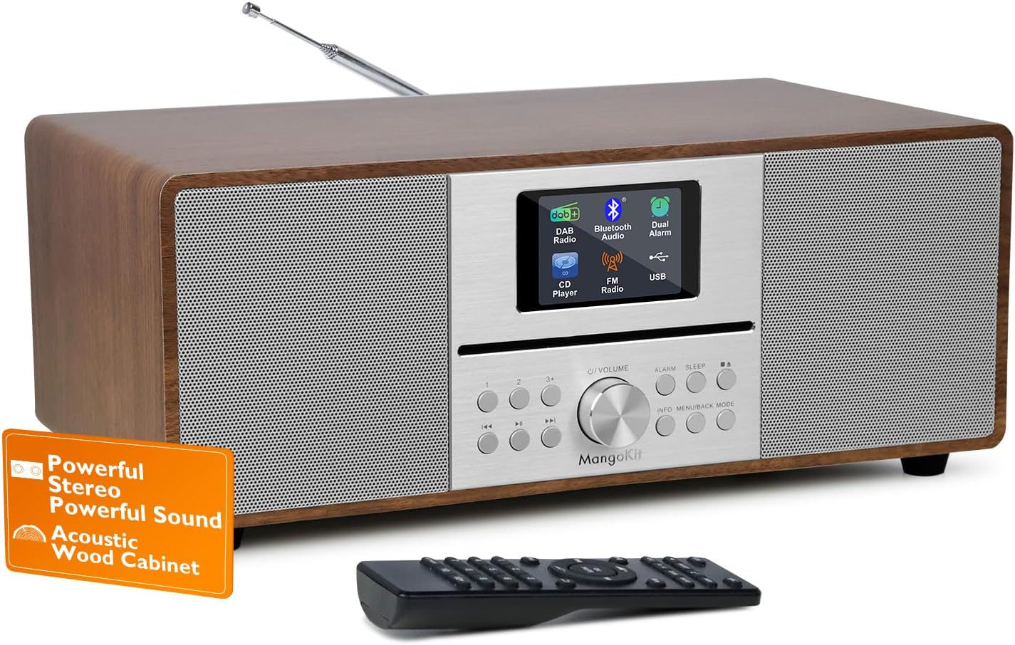 MS4 CD Player FM Radio HiFi System I Bluetooth I Powerful Stereo System I FM Digital Radio IAcoustic Wood Cabinet I CD Player with Speakers I 40 Presets,Headphone Jack I Walnut Finish