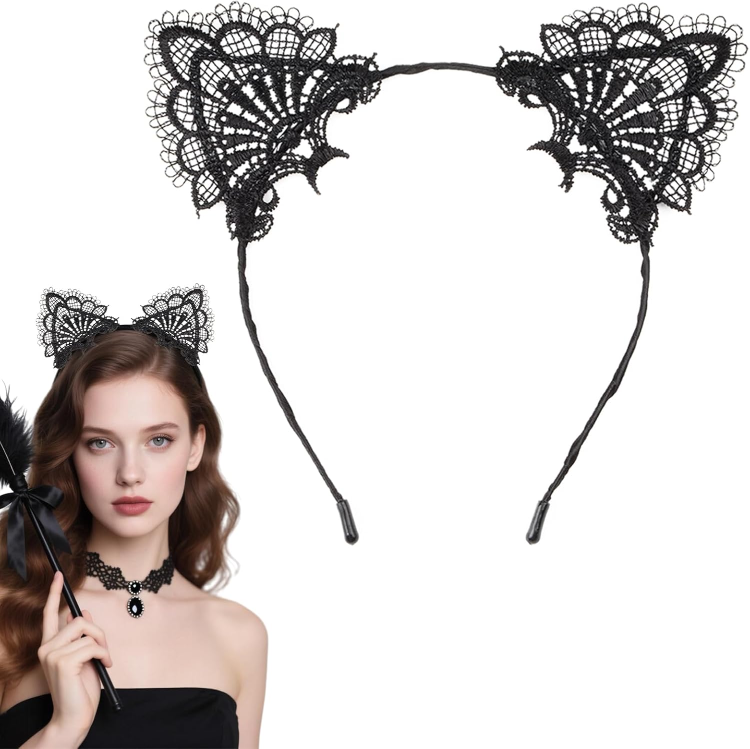 Black Cat Ears Headband Women Ears Costume Kitty Ears Headband for Cosplay Halloween Christmas Party Daily Decoration