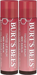 Burt's Bees Lip Tint Balm Stocking Stuffers Gifts, Long Lasting 2 in 1 Duo Tinted Balm Formula, Color Infused with Hydrating Shea Butter for a Natural Looking Buildable Finish, Red Dahlia (2-Pack)