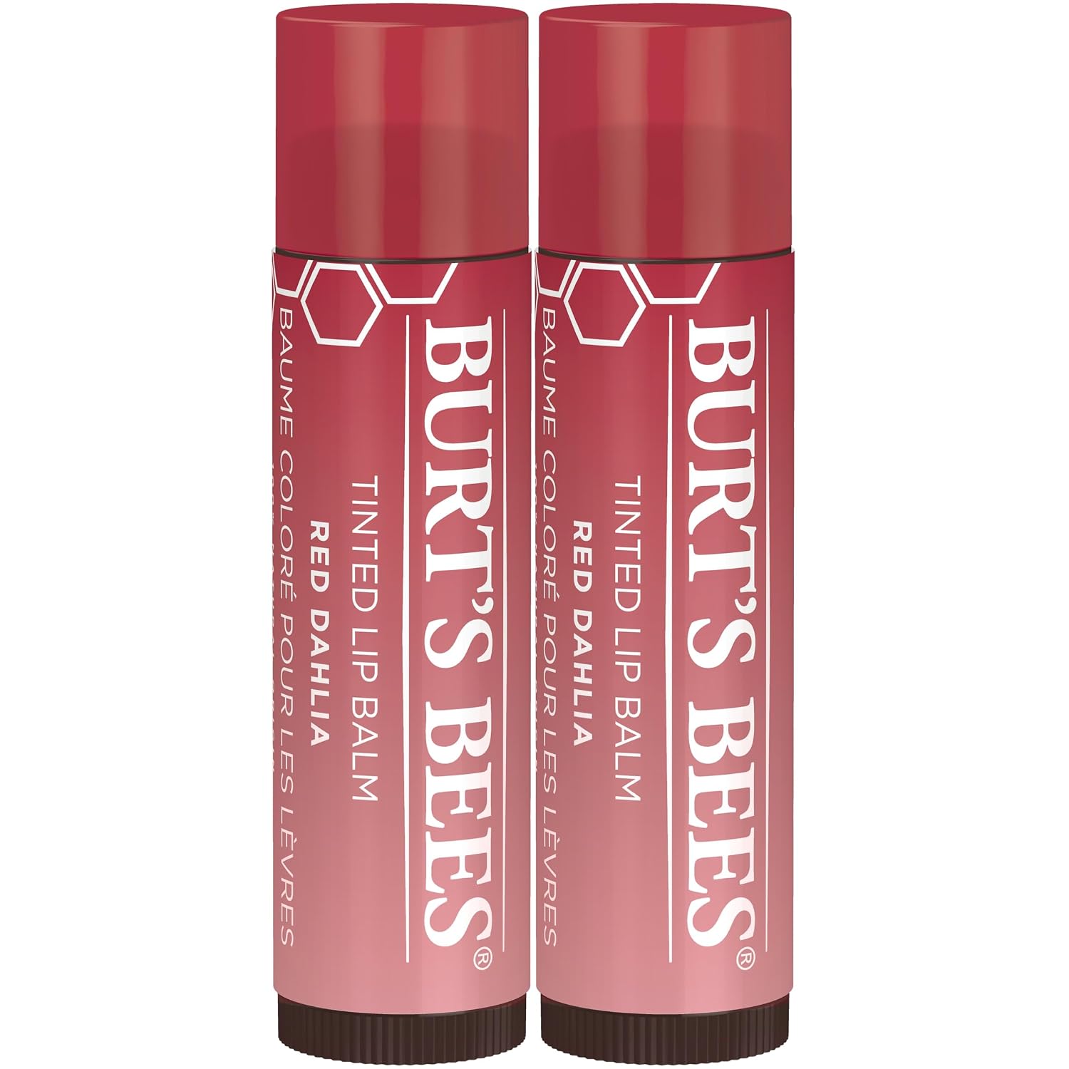 Burt's Bees Lip Tint Balm Stocking Stuffers Gifts, Long Lasting 2 in 1 Duo Tinted Balm Formula, Color Infused with Hydrating Shea Butter for a Natural Looking Buildable Finish, Red Dahlia (2-Pack)