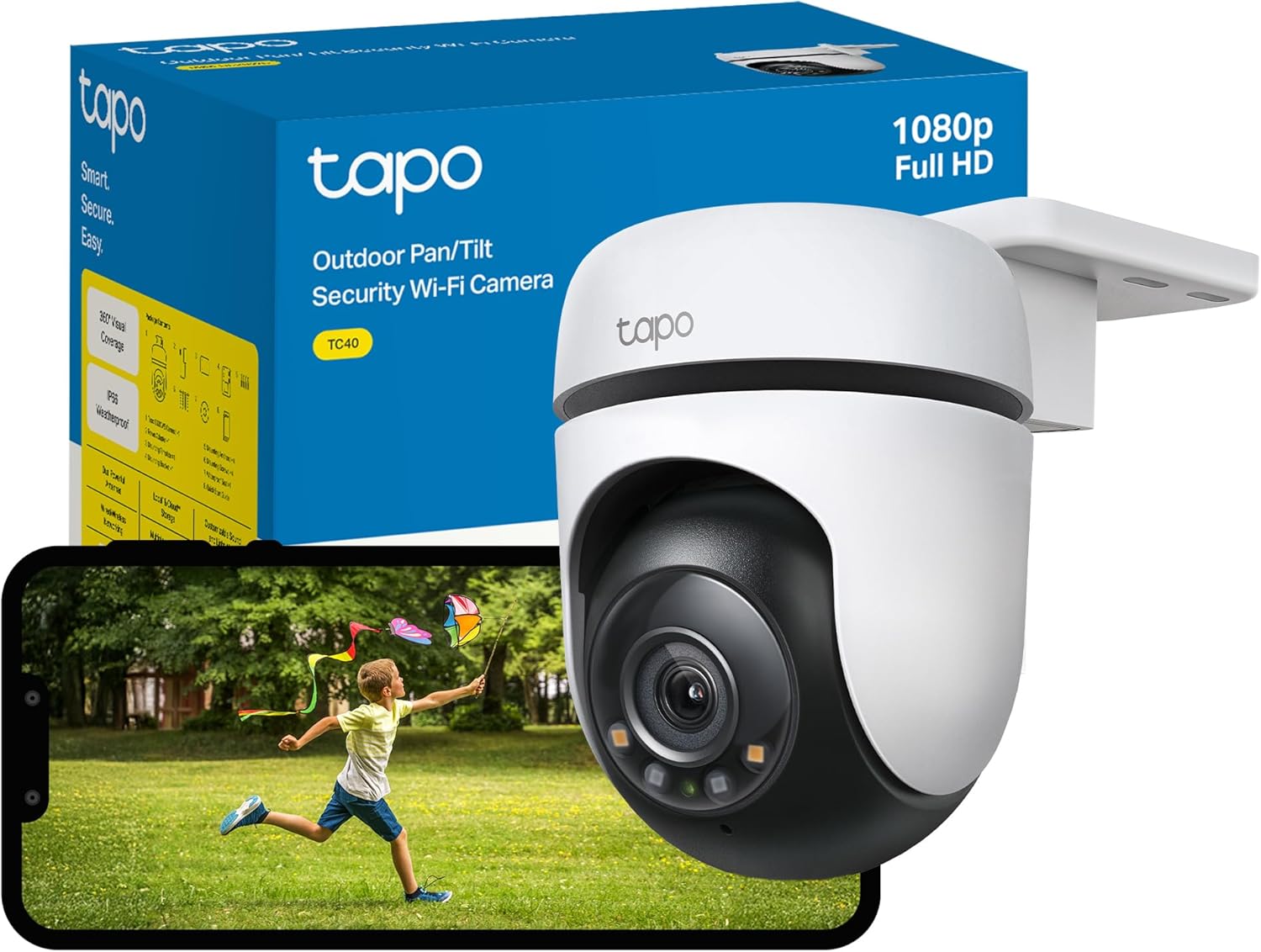 Tapo TC40 Pan/Tilt Smart Security Outdoor Camera, Full HD, 360° Smart Person Detection Motion Tracking, Color Night Vision, WiFi Camera No Monthly Fee, Two-Way Talk, IP65, Works with Alexa & Google