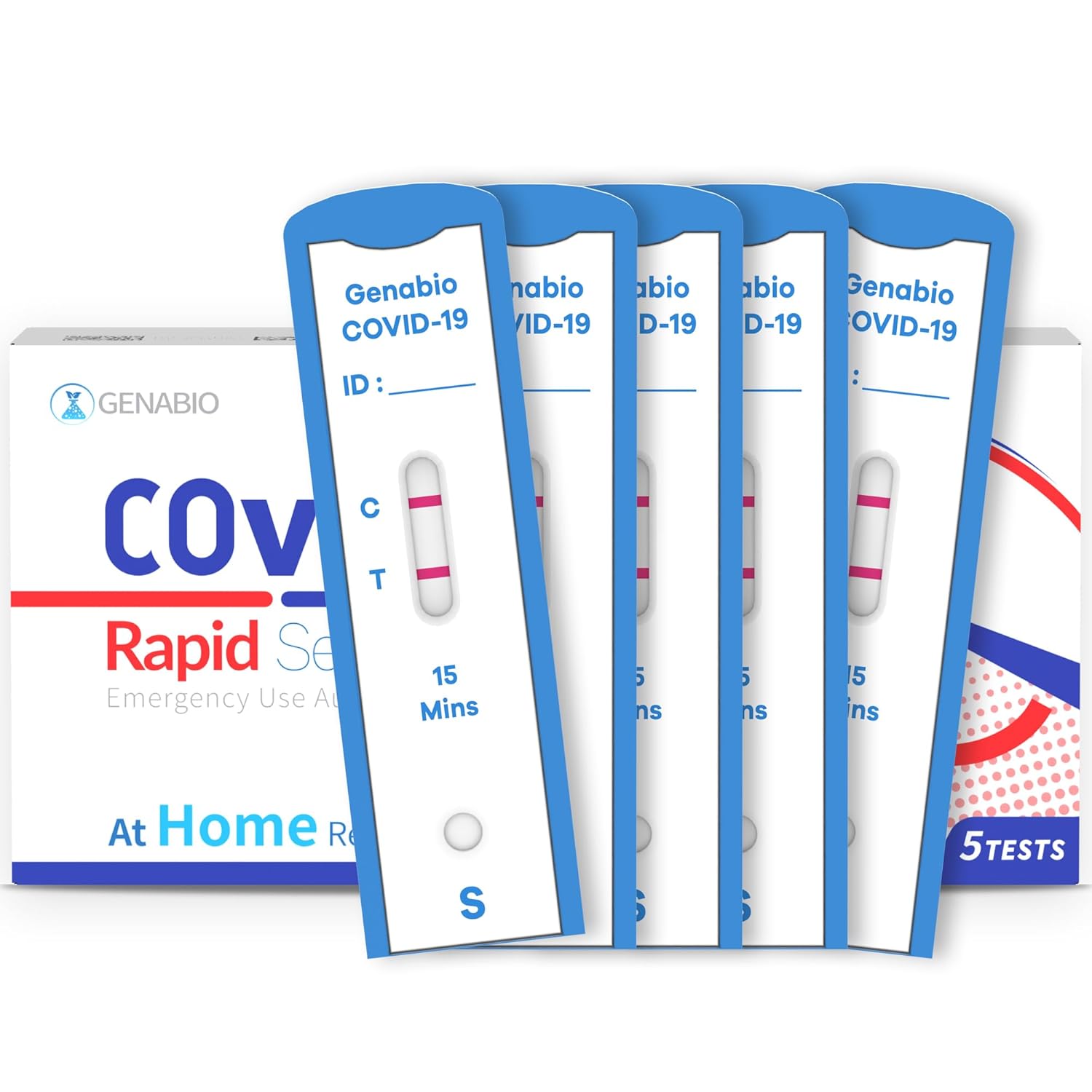 Genabio COVID-19 Antigen Rapid Self-Test Kit (5 Pack) – FDA EUA Authorized | 15 Min At-Home Results | OTC Nasal Swab | Easy Self-Test | (1 Pack, 5 Tests)