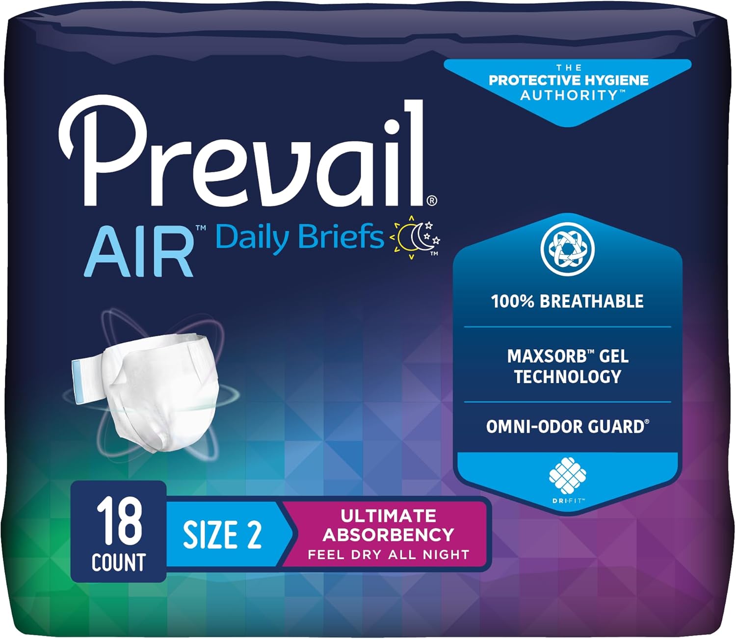 Prevail Breezers 360 Incontinence Briefs, Ultimate Absorbency, Size Two, 72 Count